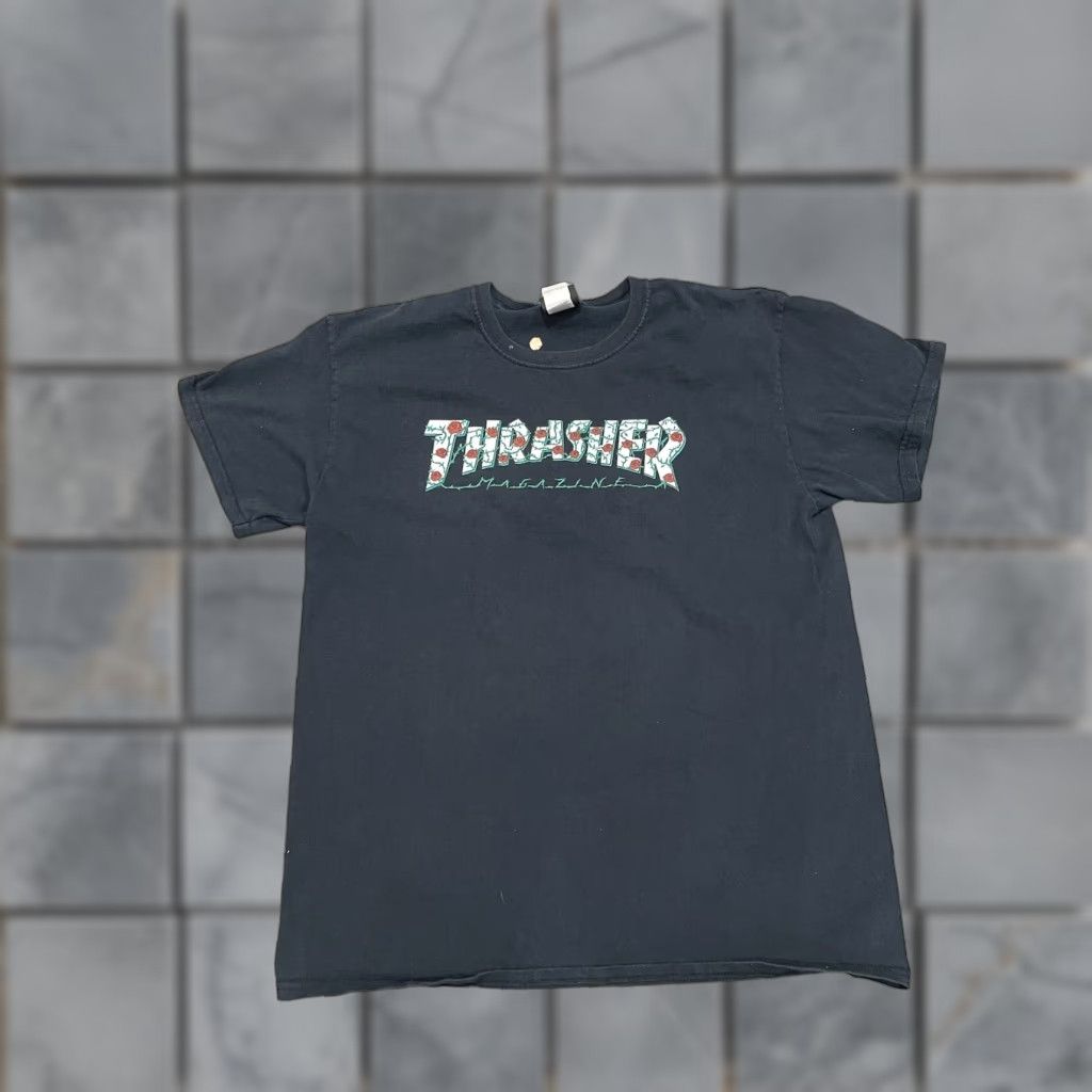 Thrasher Thrasher T-Shirt Men Large Roses Spell Out Graphic Short Sleeve Black Shirt Mens L Crew Neck Logo Size US L / EU 52-54 / 3 - 1 Thumbnail