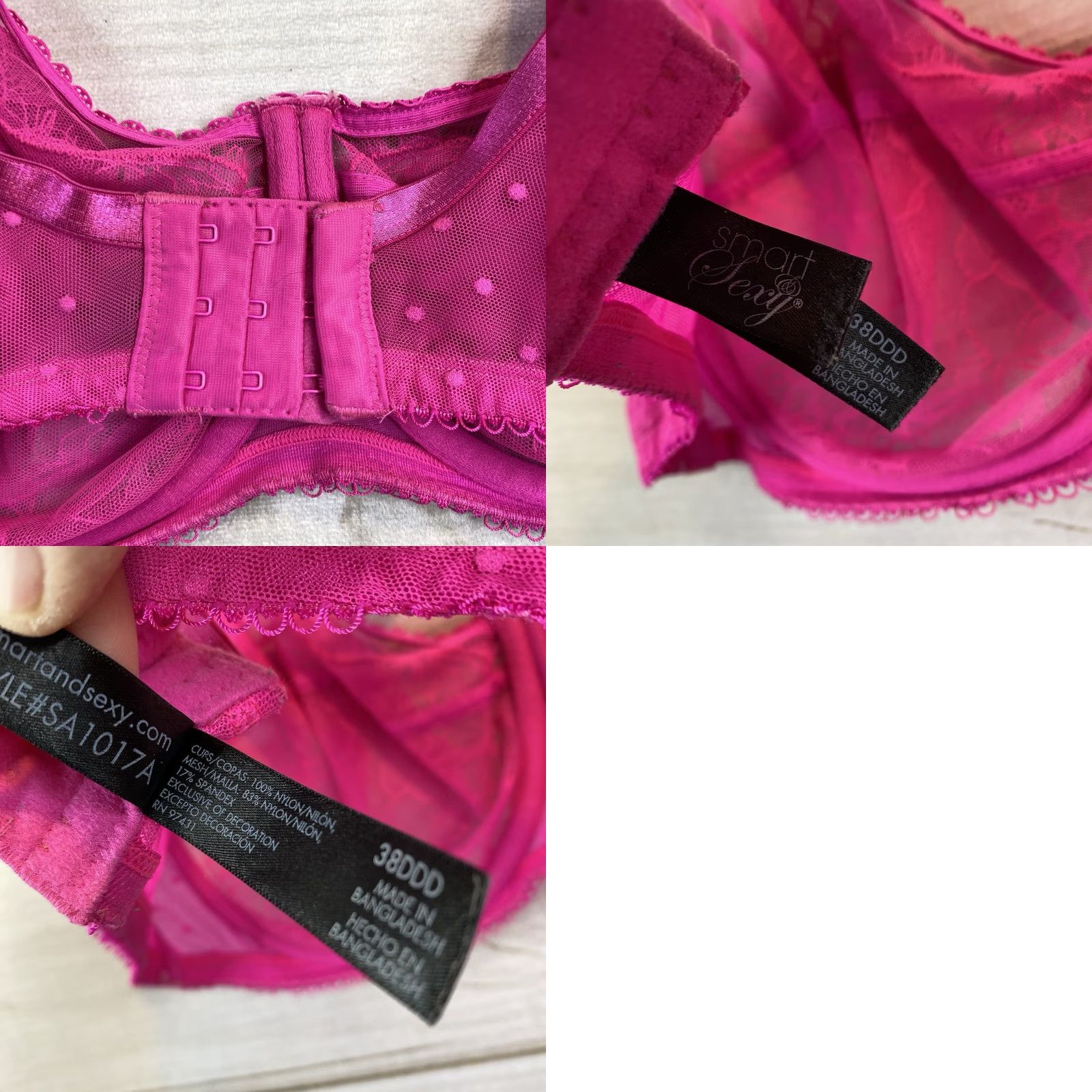 Pinko Smart&Sexy Bra Womens 38DDD Pink Lace Underwire Back Closure Demi Size ONE SIZE - 8 Thumbnail