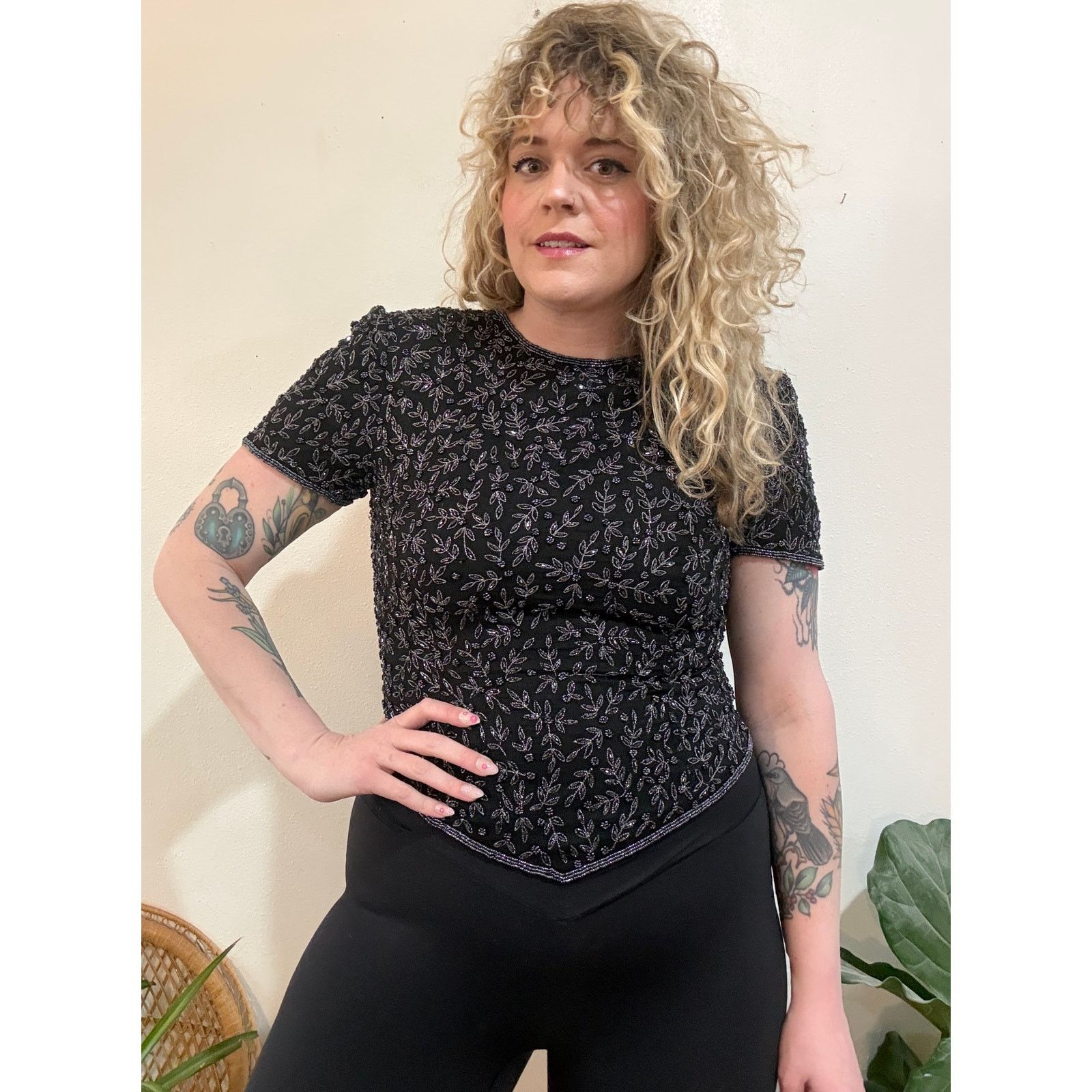 Adrianna Papell Late 90s Beaded Silk Basque Waist Top size 12 Size XL / US 12-14 / IT 48-50 - 1 Thumbnail