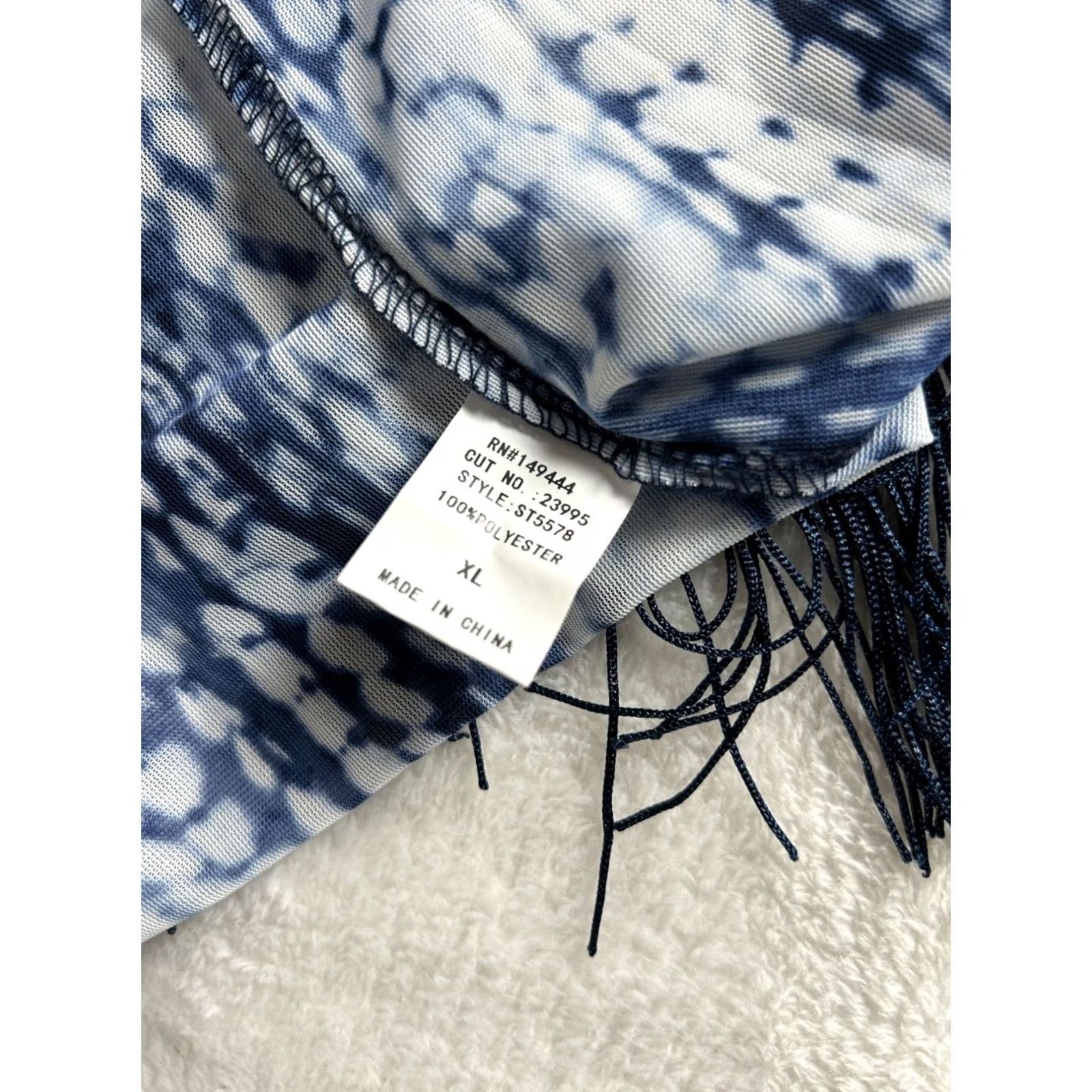 Vintage Ember Womens Tie-Dye Open Front Cardigan Kimono Fringe Hem XL Blue White New Size XL / US 12-14 / IT 48-50 - 5 Thumbnail