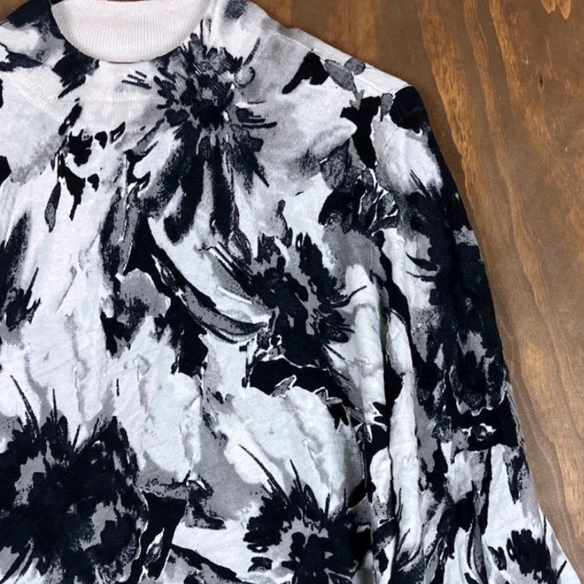 Vintage Chicos Womens Sweater Black White Floral Pullover High Neck Long Sleeve L Size L / US 10 / IT 46 - 5 Thumbnail