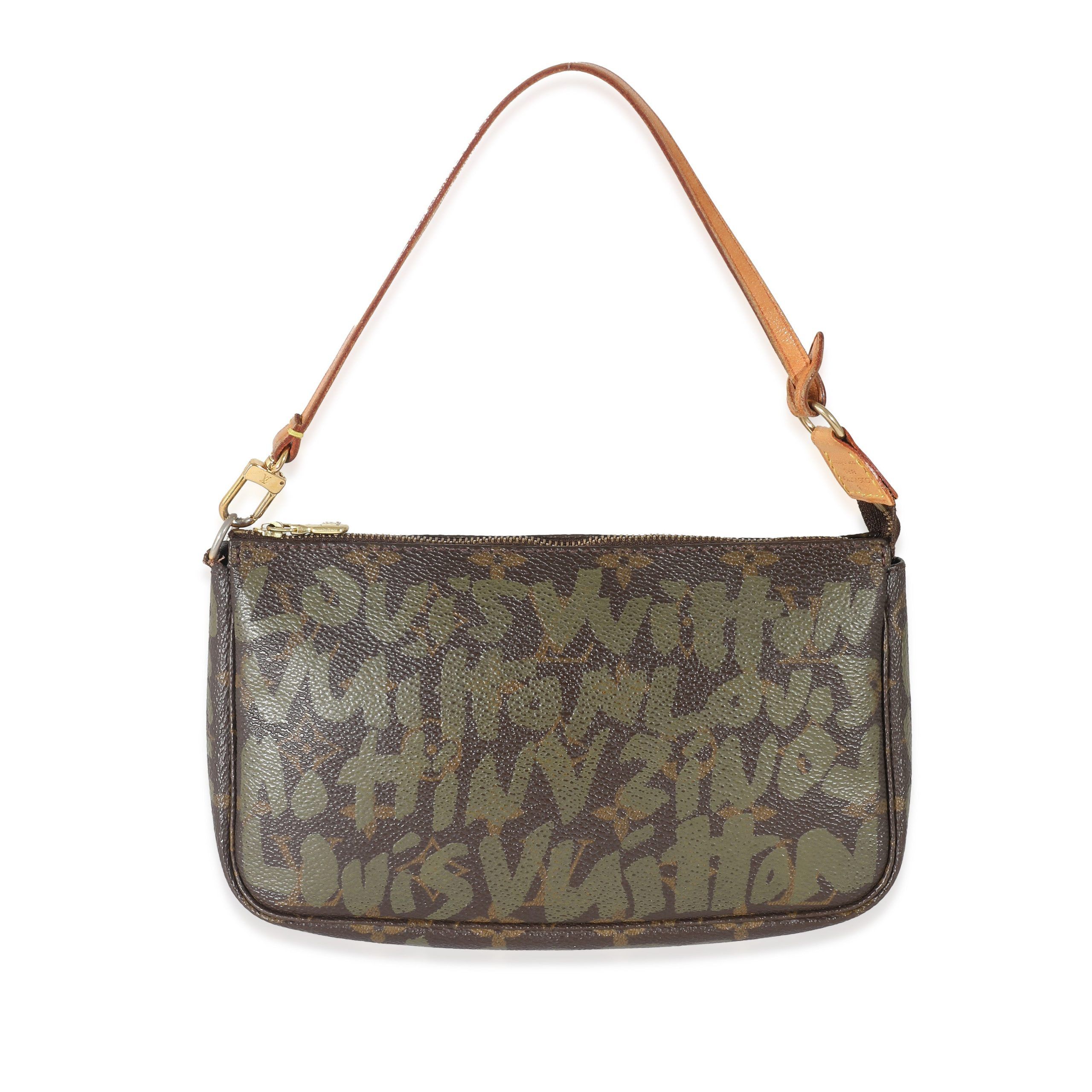 image of Louis Vuitton X Stephen Sprouse Kaki Monogram Graffiti Canvas Pochette Accessoir in Brown, Women's