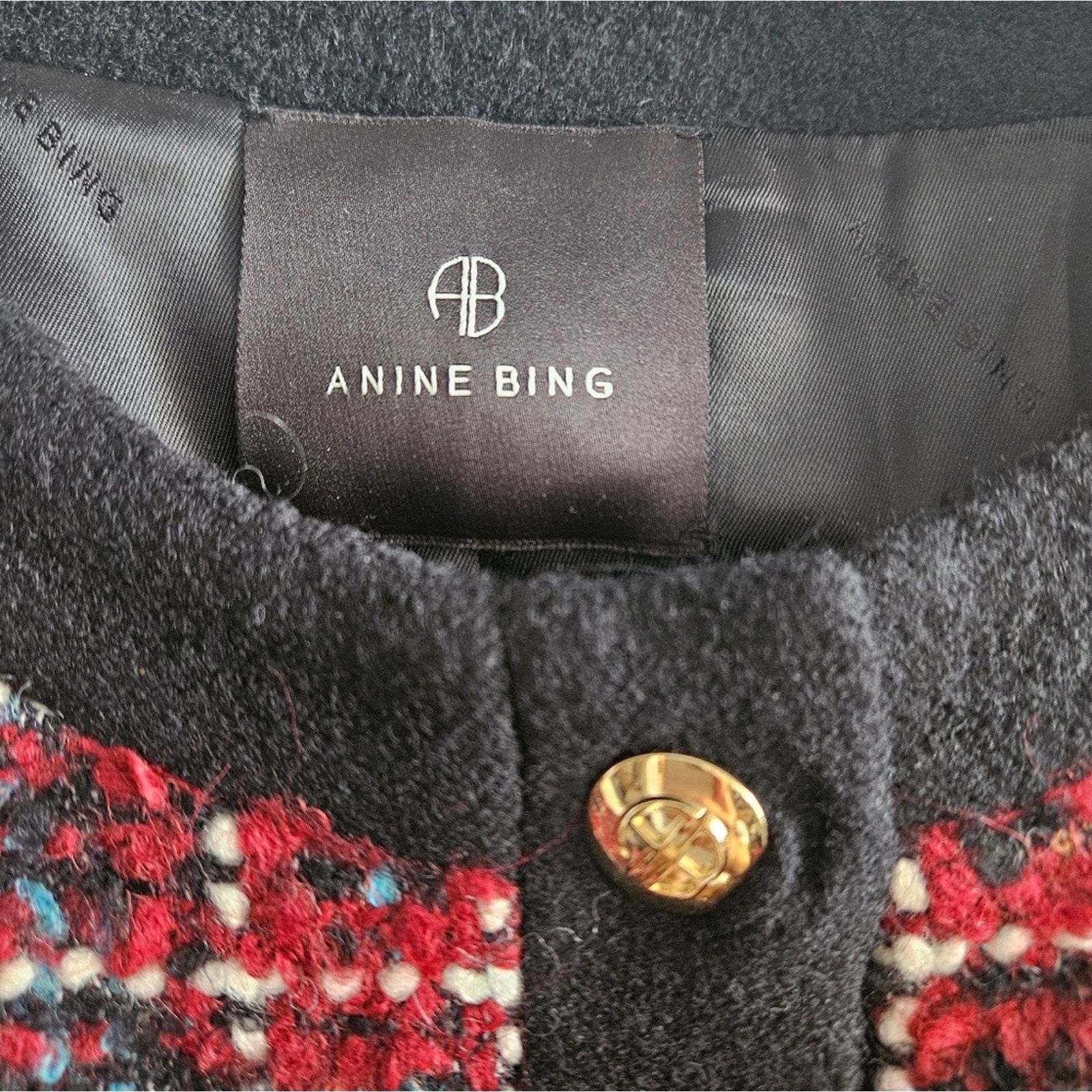 Anine Bing Lydia Cherry Plaid Wool Jacket Size M 🍒