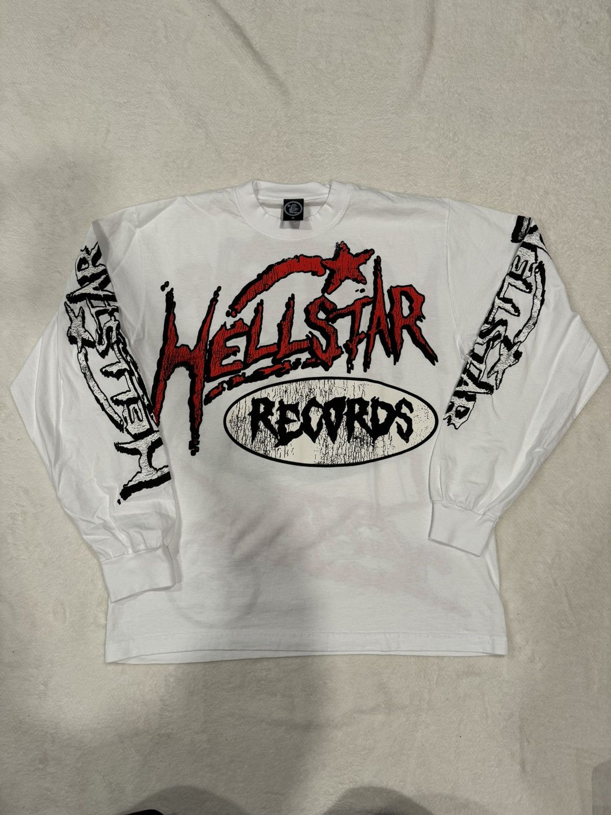 関税込み★HELLSTAR★Records 長袖 ホワイト Tシャツ Hellstar Studios Records Long Sleeve L/S Tee White | Restock AR