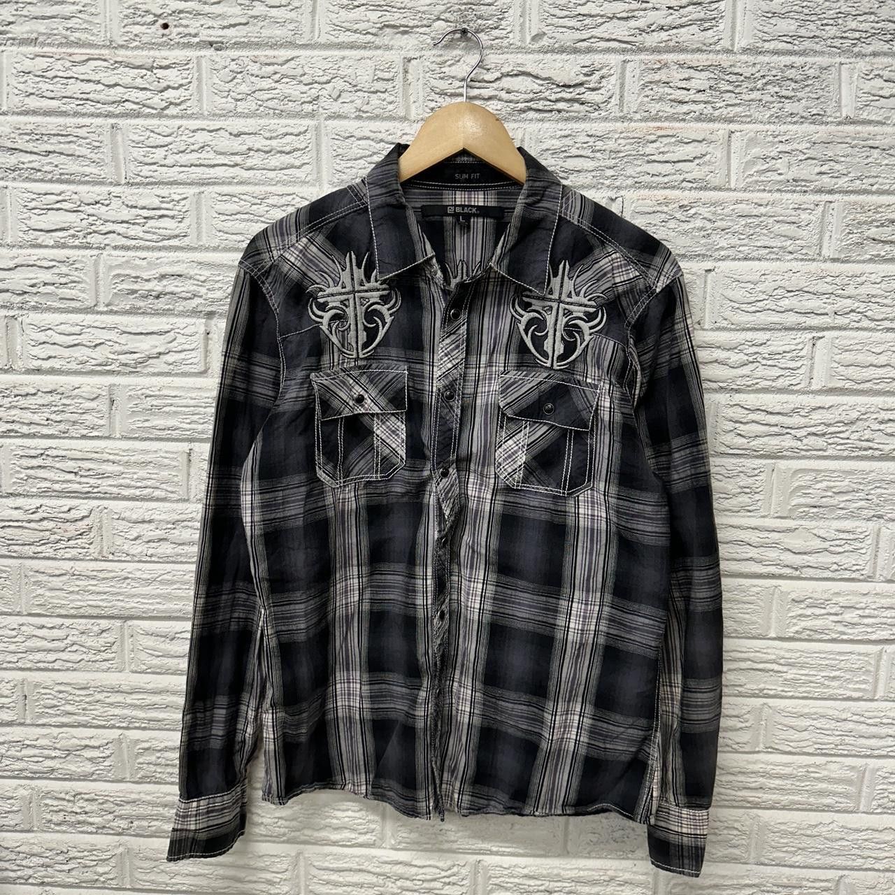 Vintage Y2K Black Pearl Snap Embroidered Collared Shirt Large Size US L / EU 52-54 / 3 - 2 Thumbnail