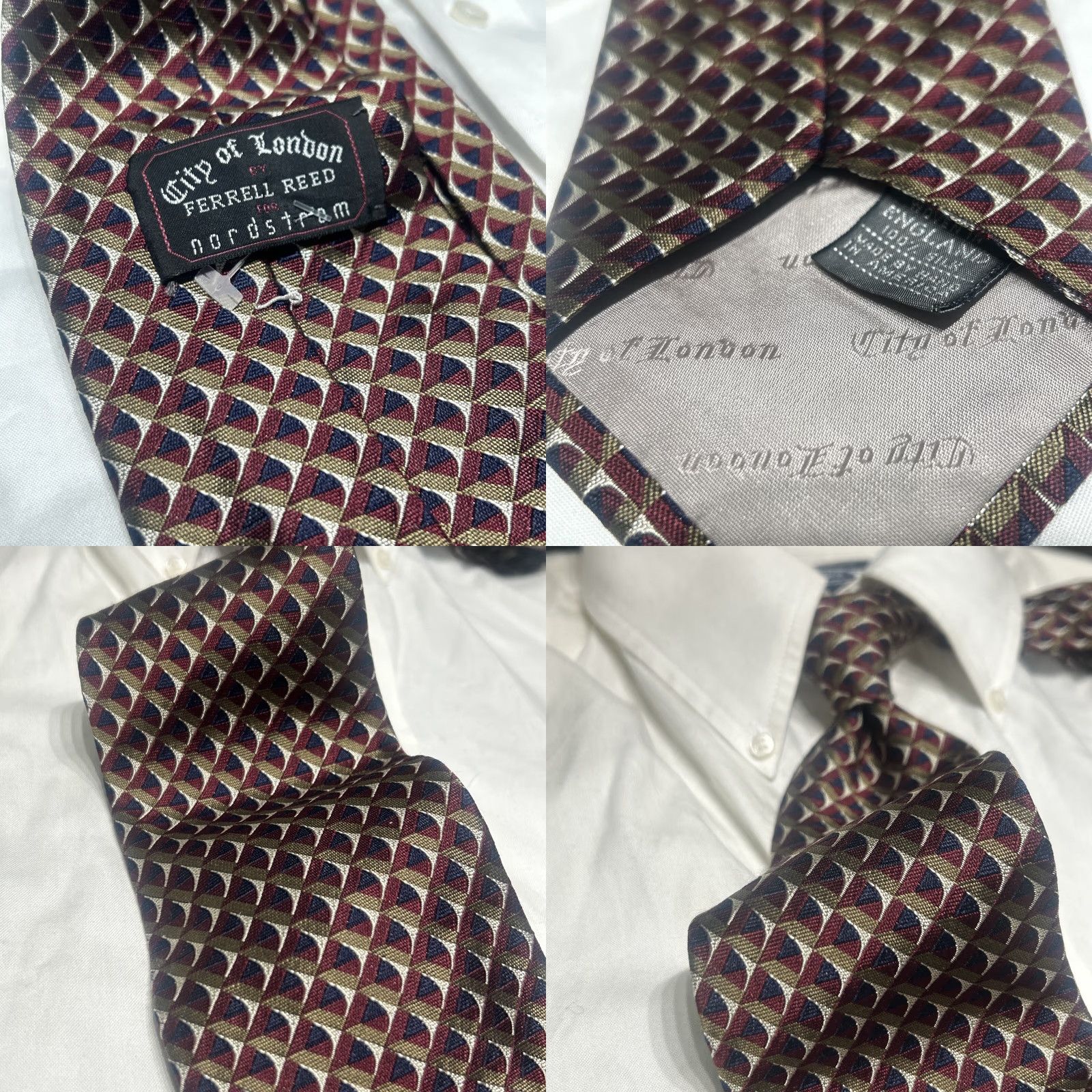 Vintage FERRELL REED Tie Men 100% Silk Red Navy Silver Abstract Design Classic 57-60 in USA Size ONE SIZE - 8 Thumbnail