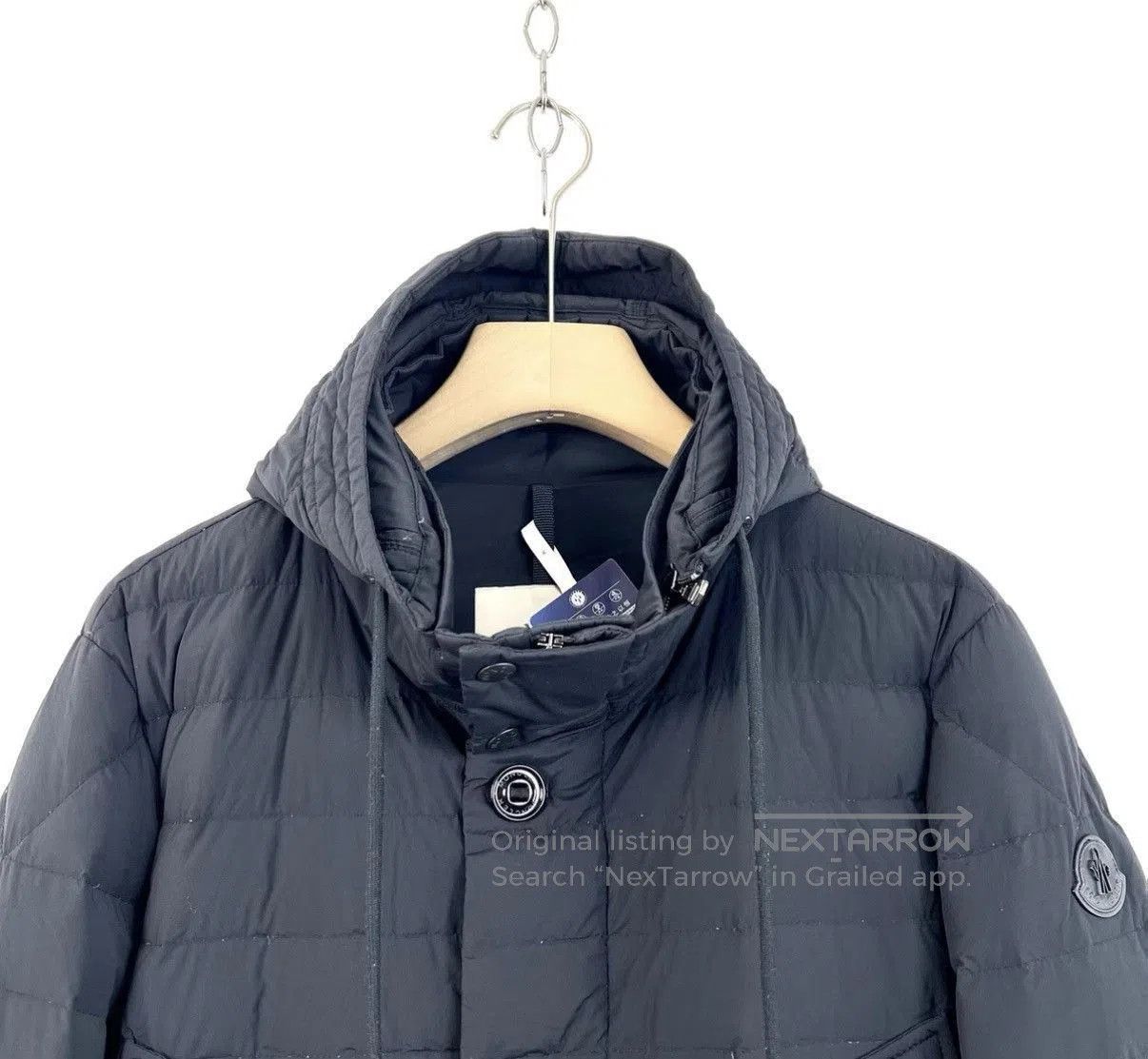 Moncler Black Puffer Jacket with Hood and Button-Front, Size L. Size US L / EU 52-54 / 3 - 3 Thumbnail