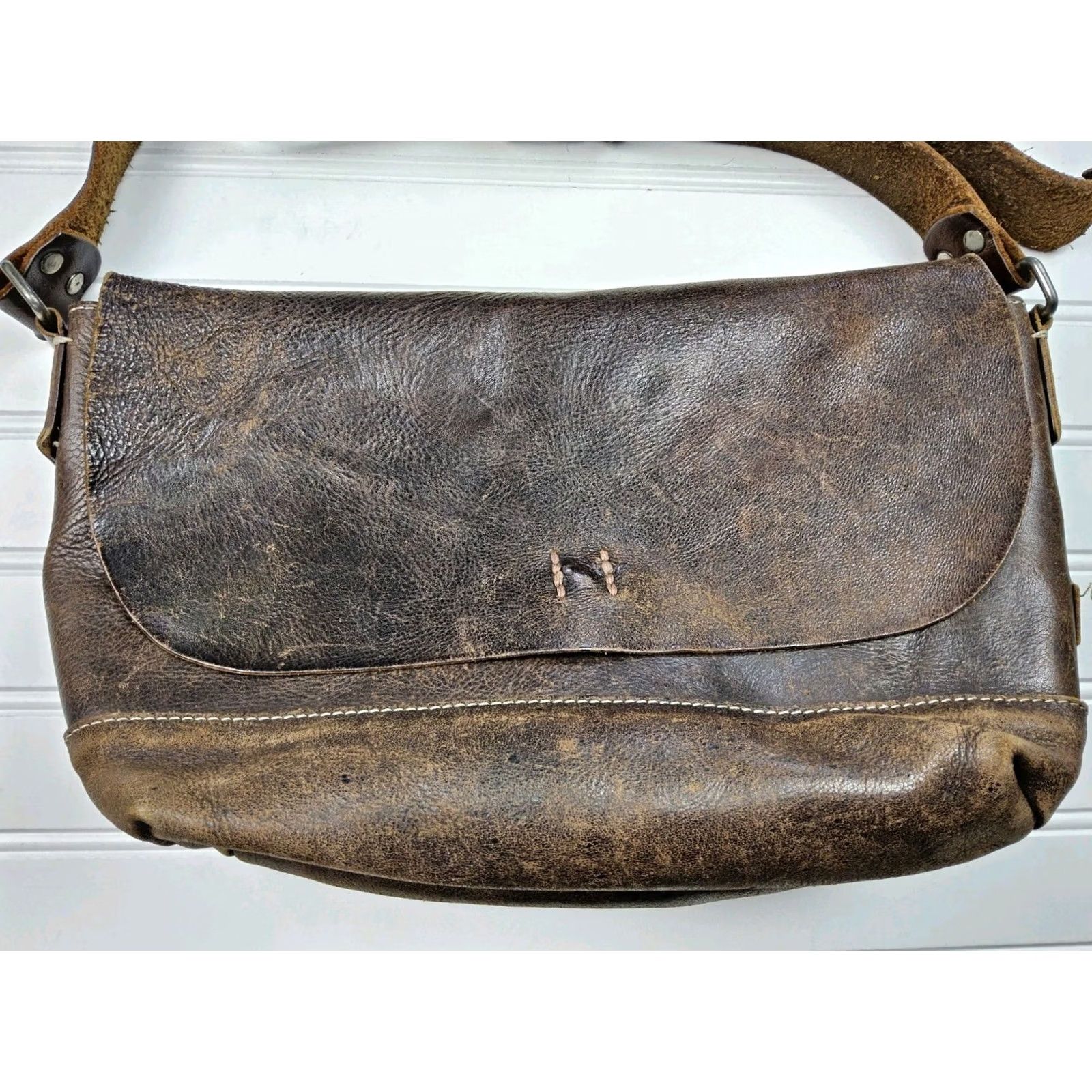 Vintage H 1203 MANO FECE Leather Distressed Shoulder Handbag Purse Size ONE SIZE - 3 Thumbnail