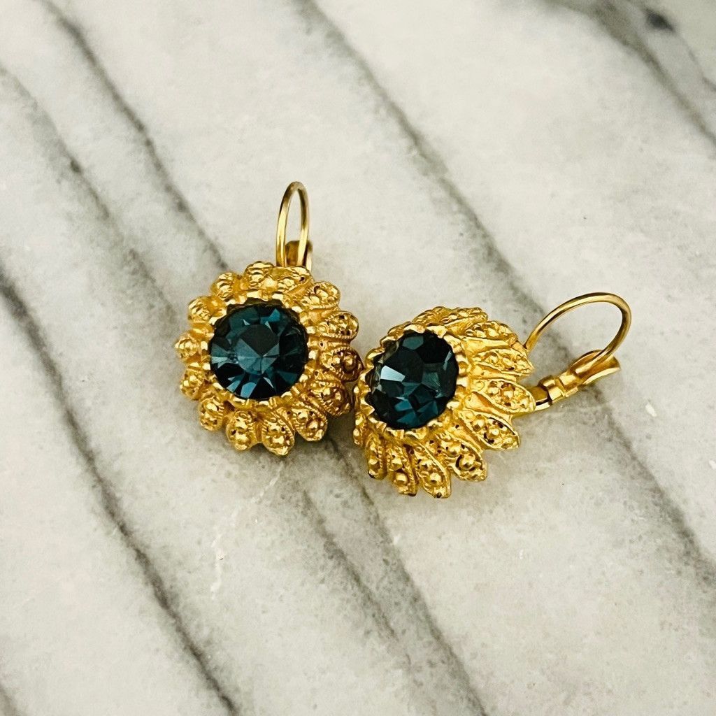 Vintage Vintage Teal Crystal Drop Earrings Gold Tone Metal Size ONE SIZE - 7 Thumbnail