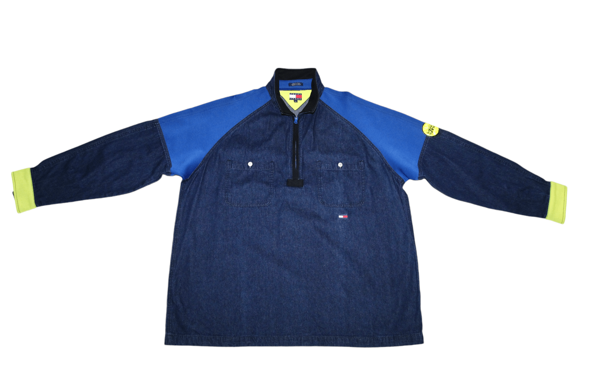 Tommy Hilfiger 90's RARE💥Tommy Jeans Indigo Denim Softshell Trim Pullover Size US XL / EU 56 / 4 - 6 Thumbnail