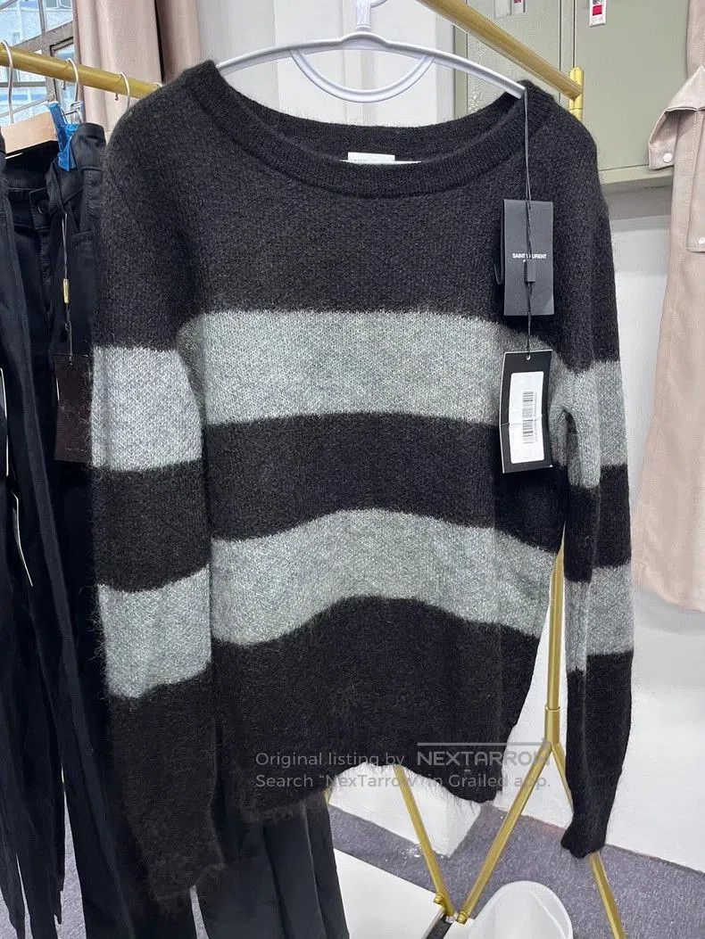 Saint Laurent Paris YSL Black Gray Striped Wool Sweater. Size US M / EU 48-50 / 2 - 1 Thumbnail