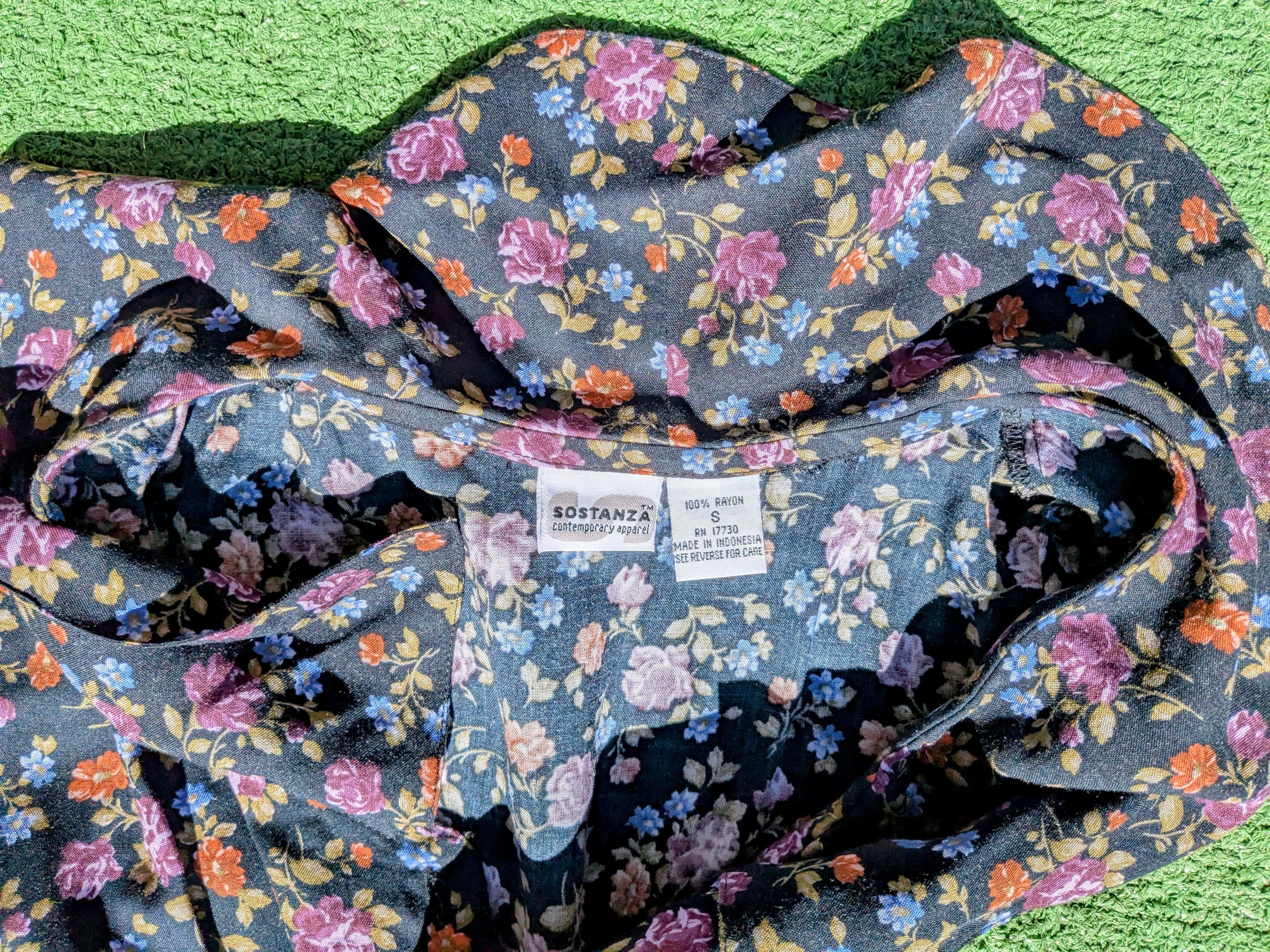 Designer Sostanza Floral Midi Blouson Wide Ruffle Collar Tank Dress Size S / US 4 / IT 40 - 5 Thumbnail