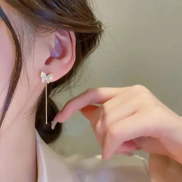 Japanese Brand × Vintage Butterfly Earrings For Women Sparkly Rhinestone Size ONE SIZE - 2 Thumbnail