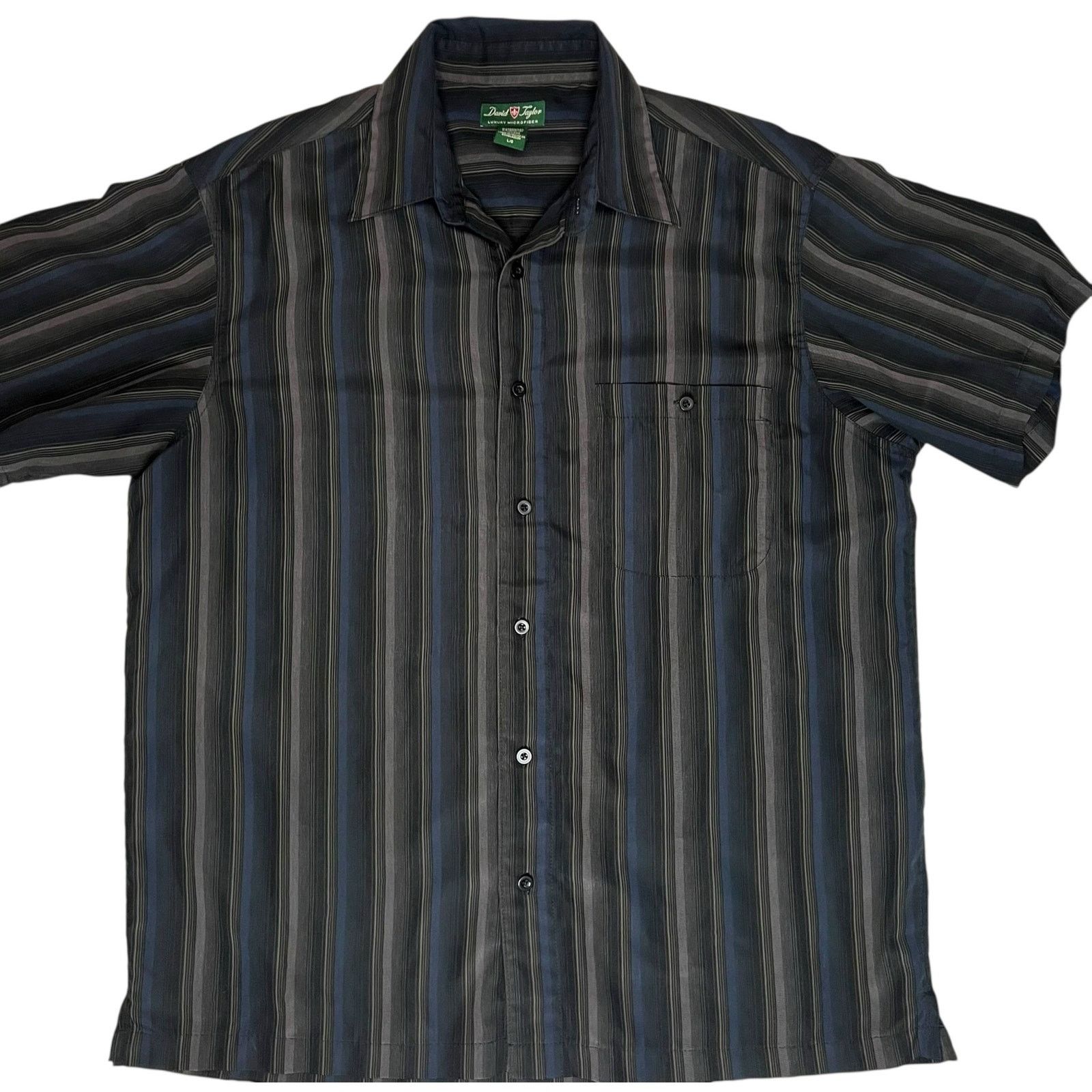 David Taylor David Taylor Striped Short Sleeve Button Up Shirt Black Gray Size US XL / EU 56 / 4 - 10 Thumbnail