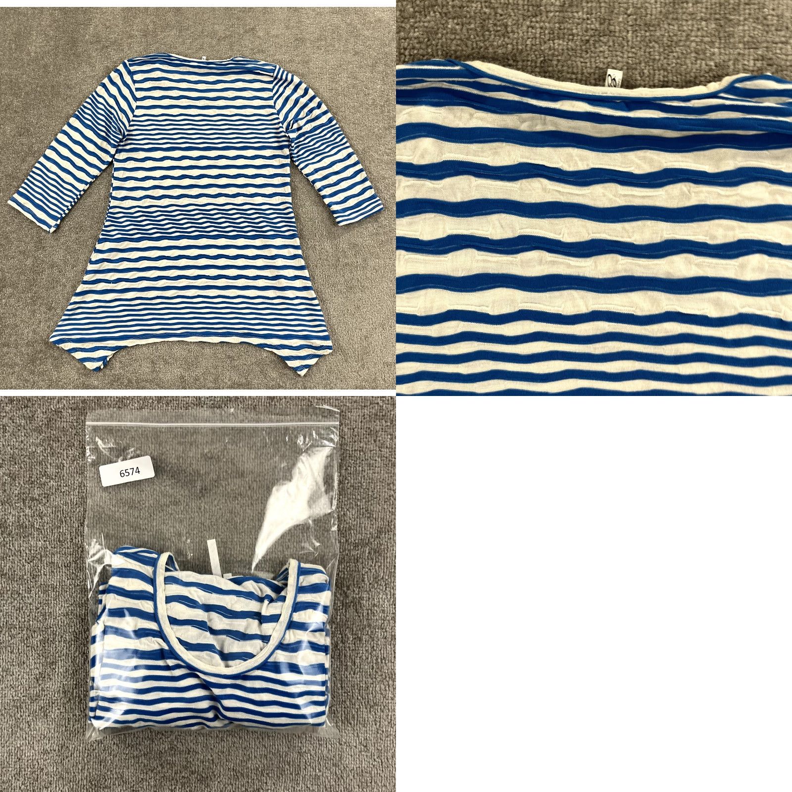 Vintage VINTAGE not applicable here; use Lulu-B Shirt Womens Small Blue White Striped Textured Tunic Top Pullover 3/4 SLV Size S / US 4 / IT 40 - 8 Thumbnail