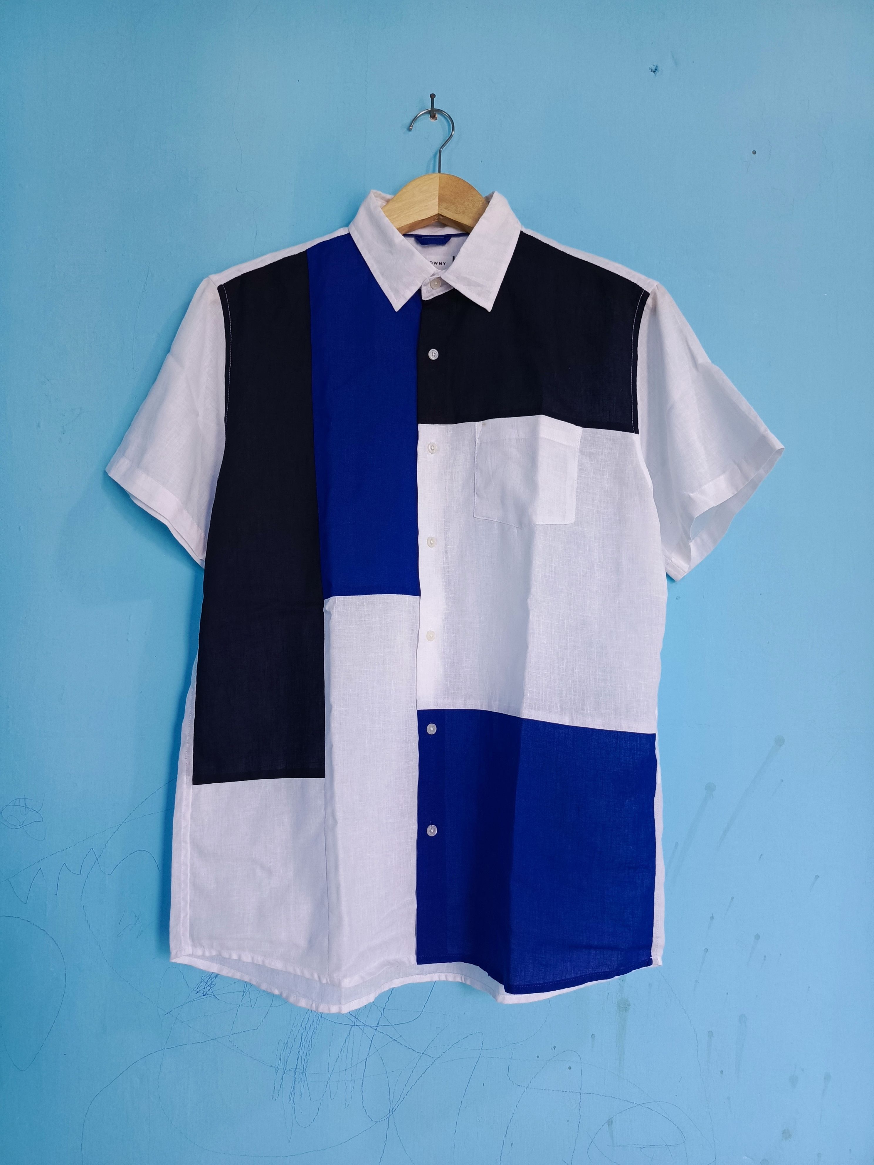 image of Comfort Colors x Seditionaries Browny Colour Block Shirt in White/Black/Blue, Men's (Size Medium)