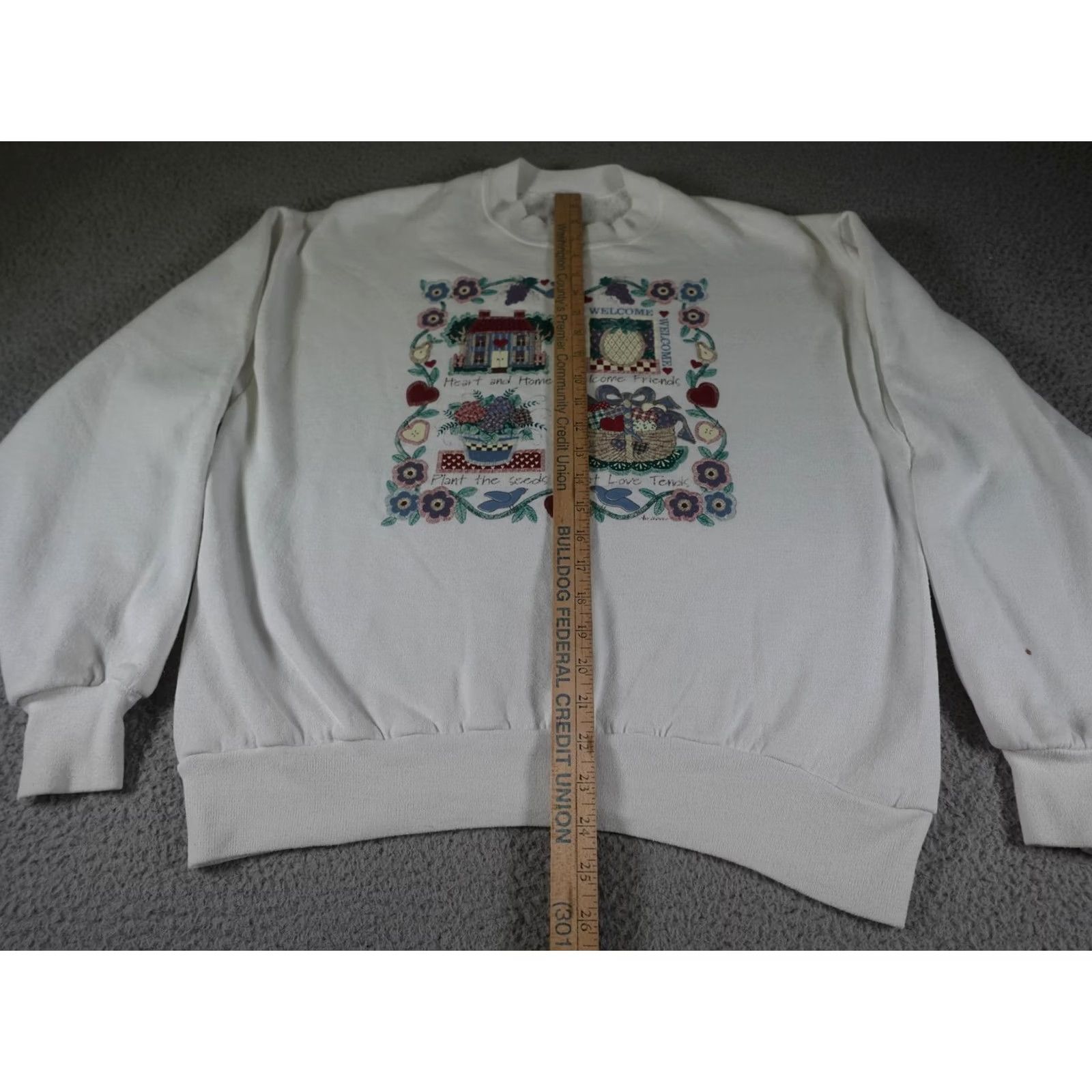 Jerzees VINTAGE Grandma Sweatshirt Womens L White Flowers Folk Art 90s Made USA Crew Neck Pullover Jerzees Size L / US 10 / IT 46 - 2 Thumbnail