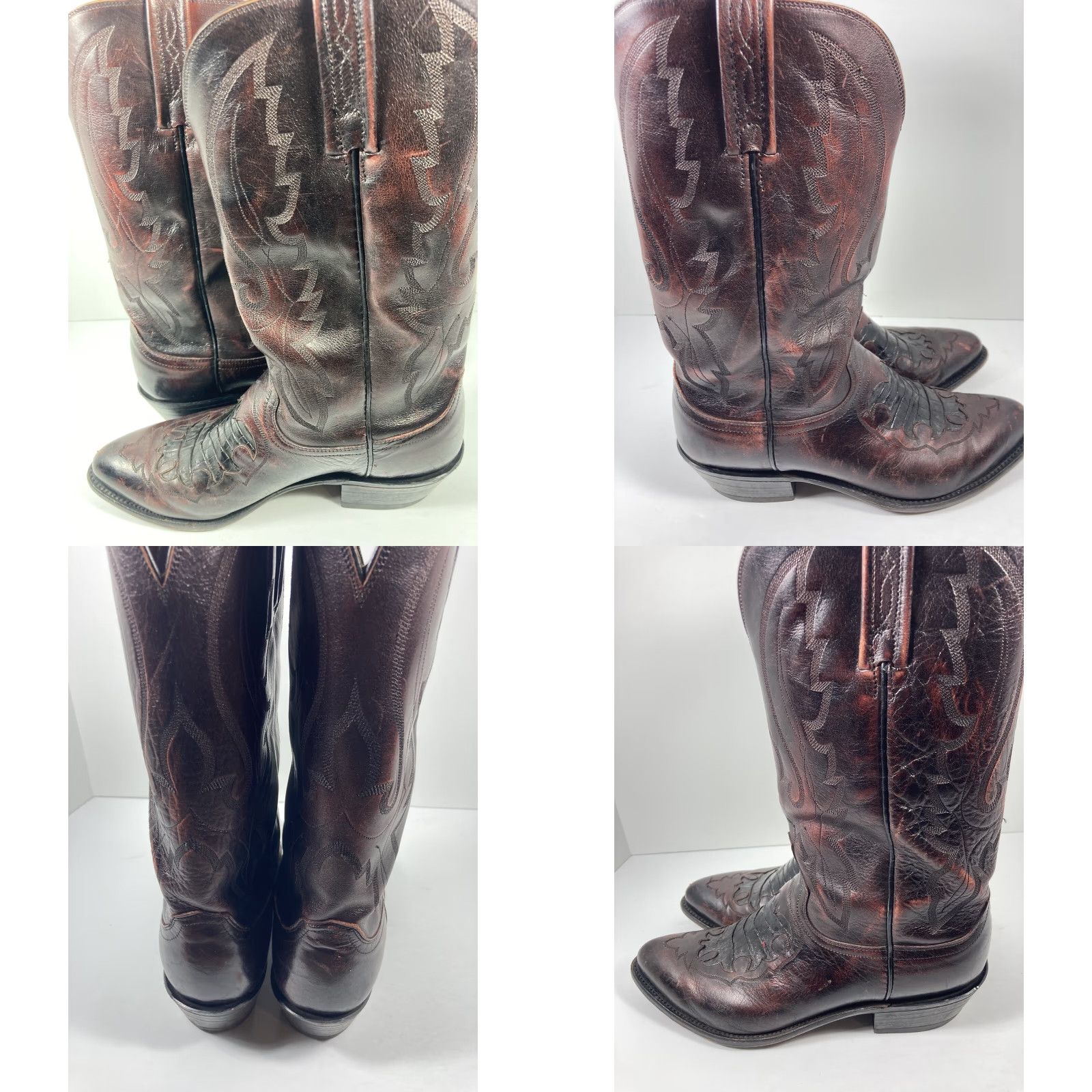 Vintage VINTAGE Lucchese Caiman Inlay Boots Men Size 9 EE Wide Black Cherry Leather N1508J4 VTG Size US 9 / EU 42 - 10 Thumbnail