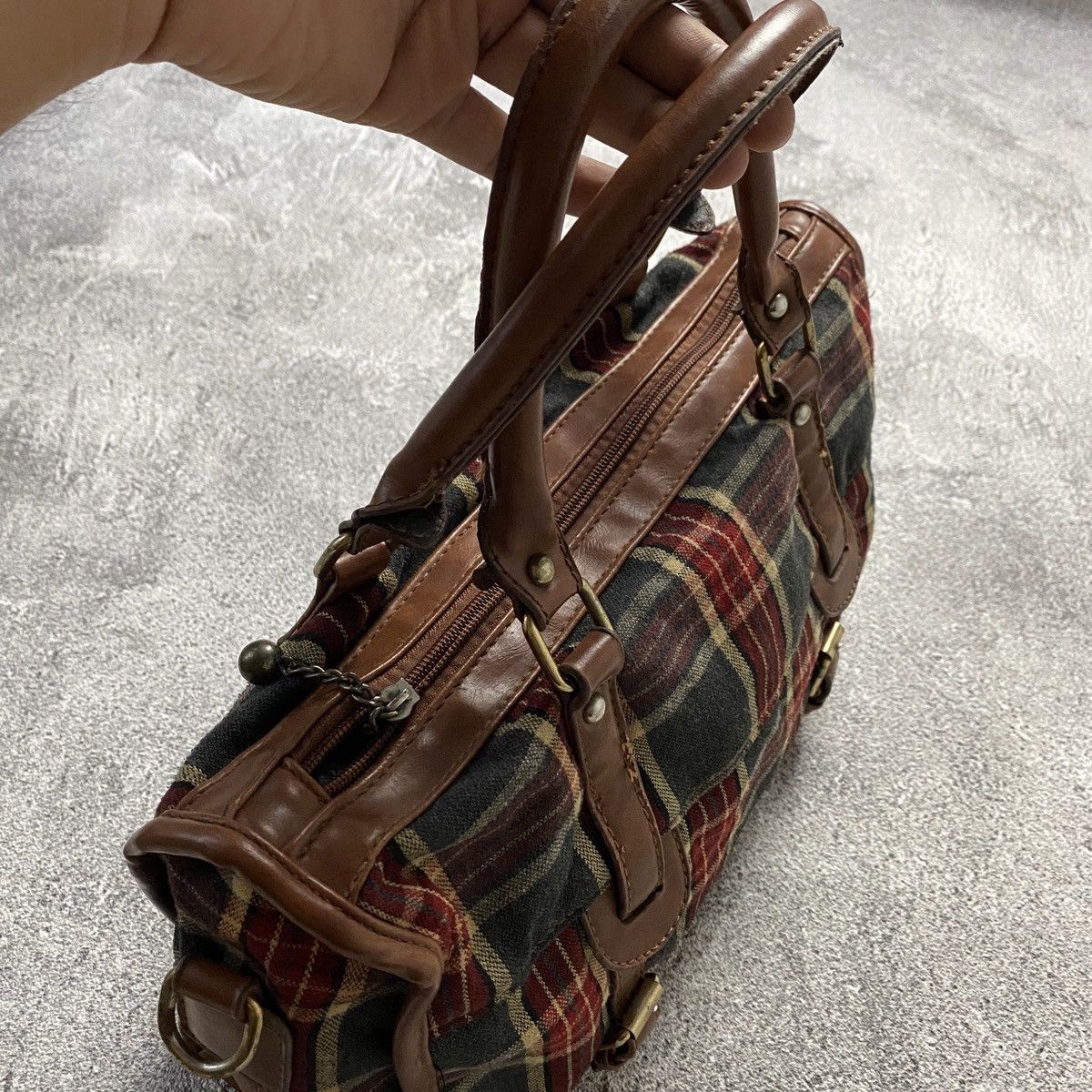 Japanese Brand 2000s Plaid Pattern Leather Trim Handbag Size ONE SIZE - 5 Thumbnail