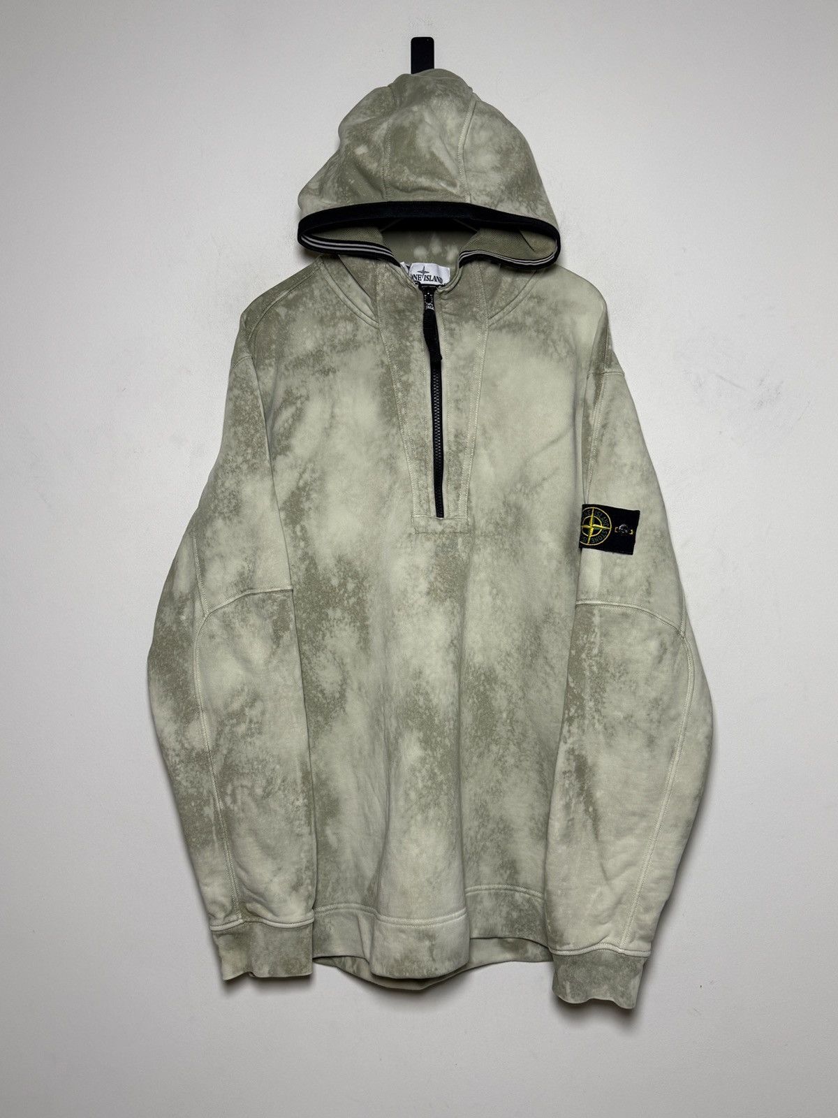 Stone Island Half-Zip Hoodie Hand Corrosion in Green, Men's (Size Xxl)
