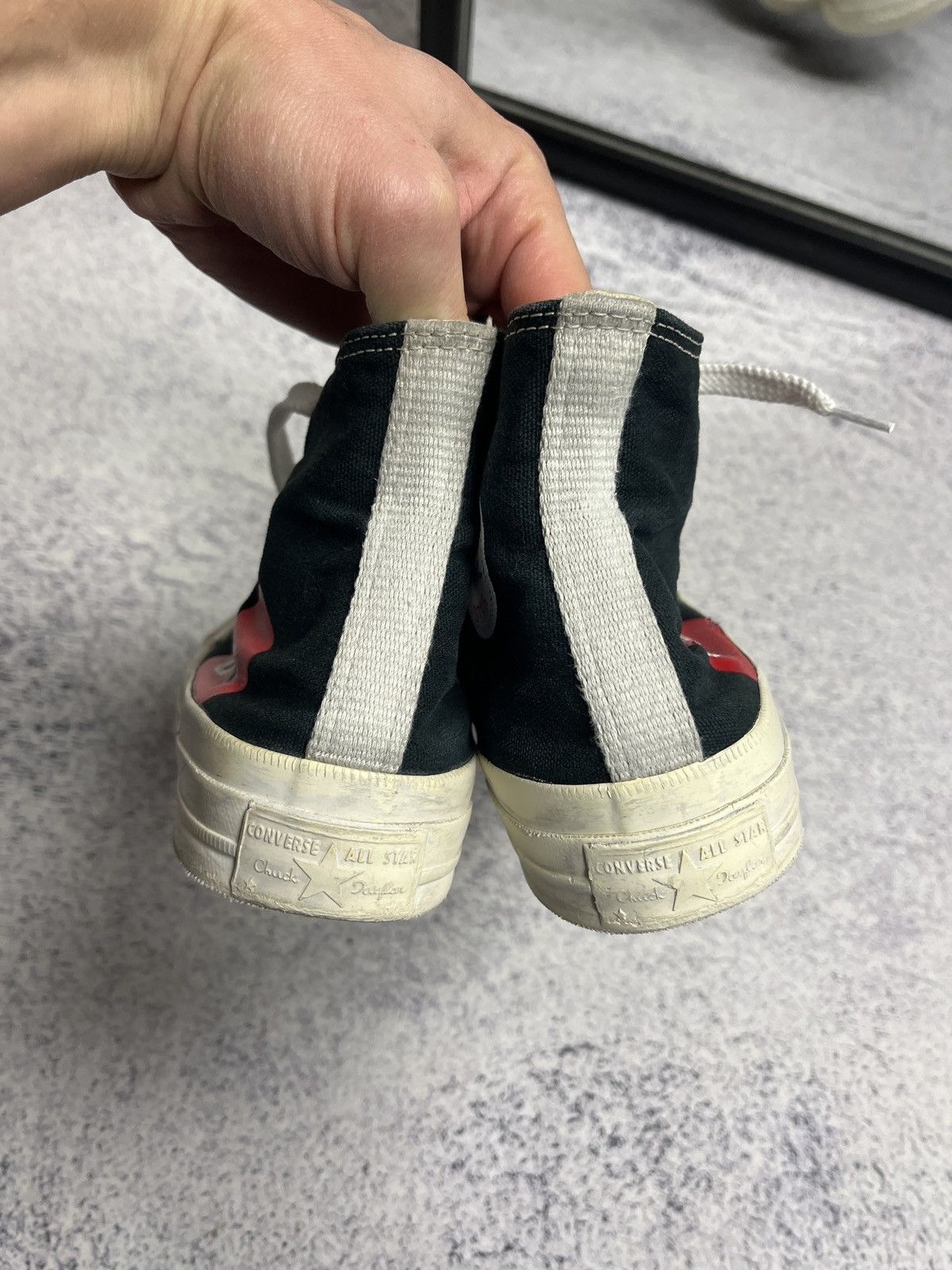 Comme des Garcons × Comme des Garcons PLAY × Converse Comme Des Garcons x Converse Black Hi-Top Hearth Sneakers Size US 7 / IT 37 - 15 Thumbnail