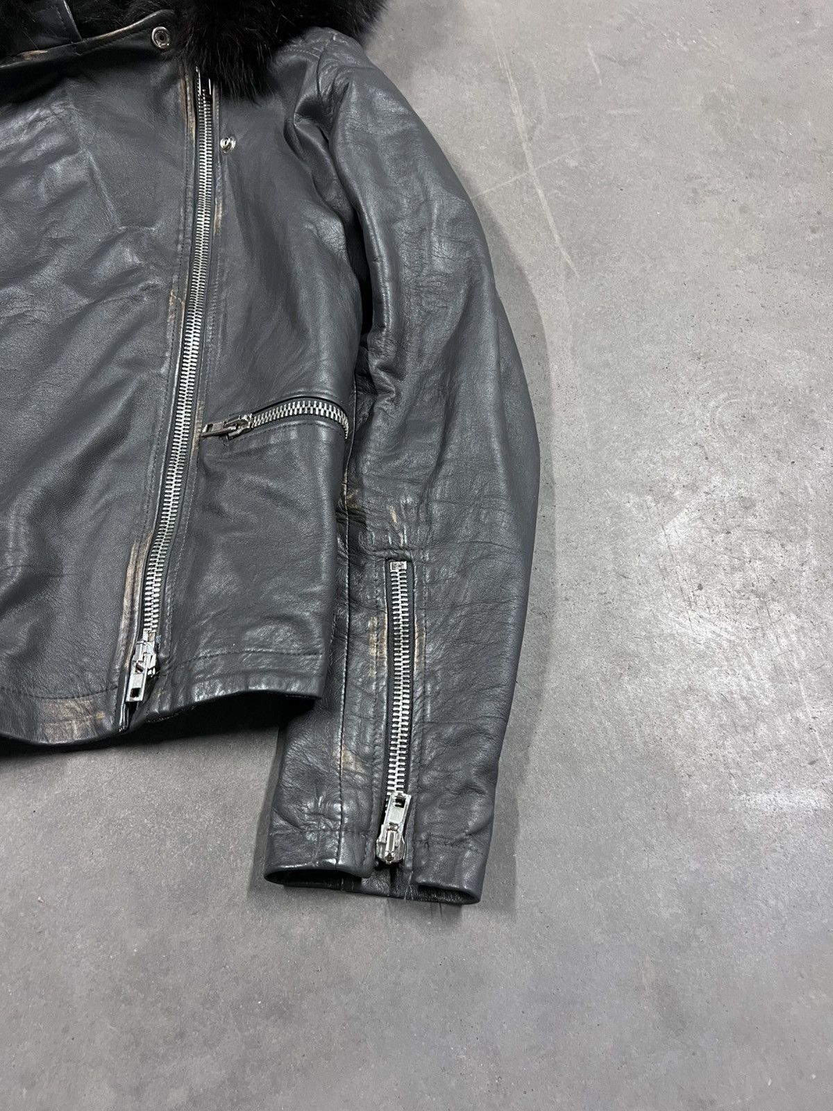 If Six Was Nine Real Leather Black Faux Fur Hood Asymmetrical Zip Jacket Size US S / EU 44-46 / 1 - 3 Thumbnail