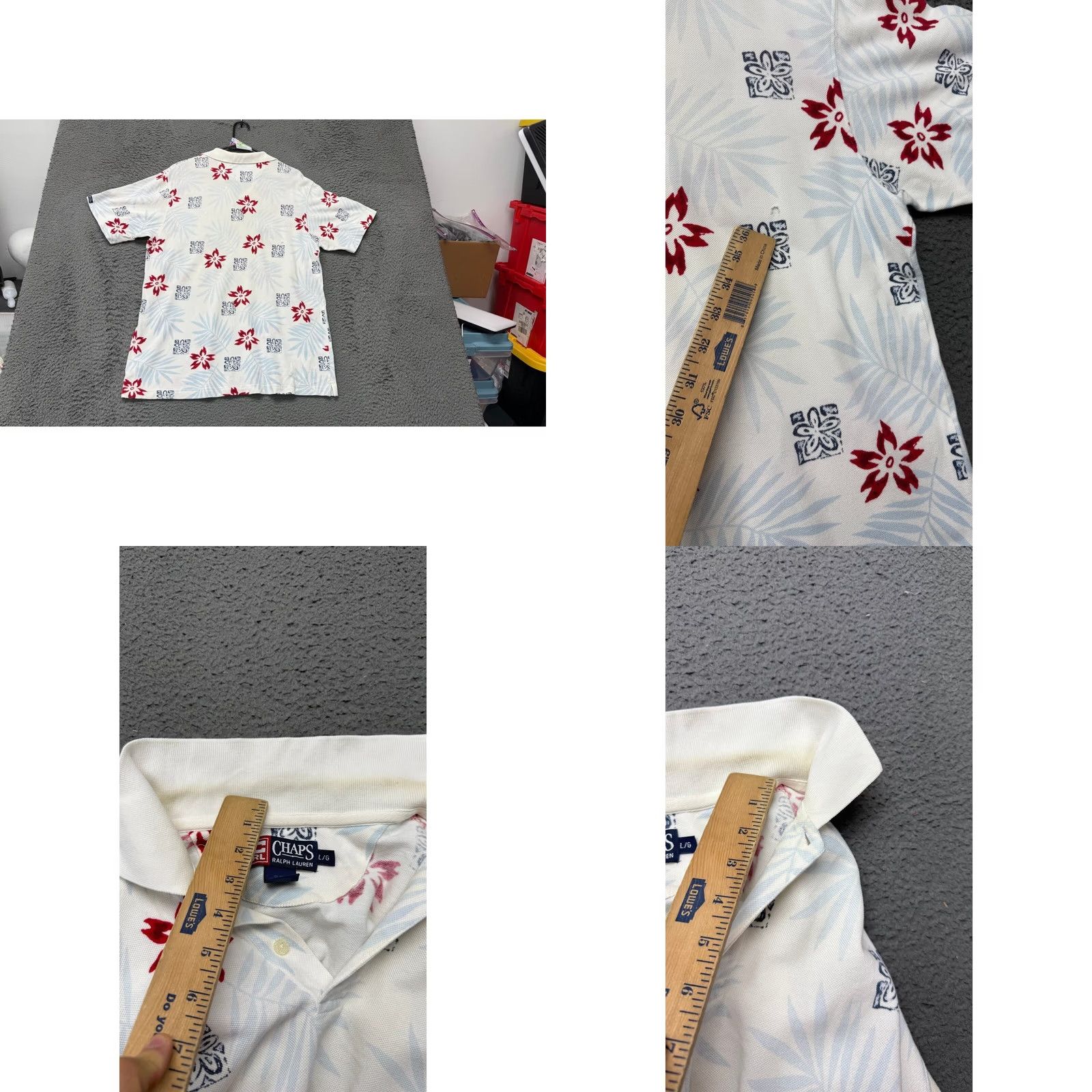 Ralph Lauren VINTAGE Chaps Ralph Lauren Polo Shirt Floral Short Sleeve Mens L White Red Casual Size US L / EU 52-54 / 3 - 8 Thumbnail