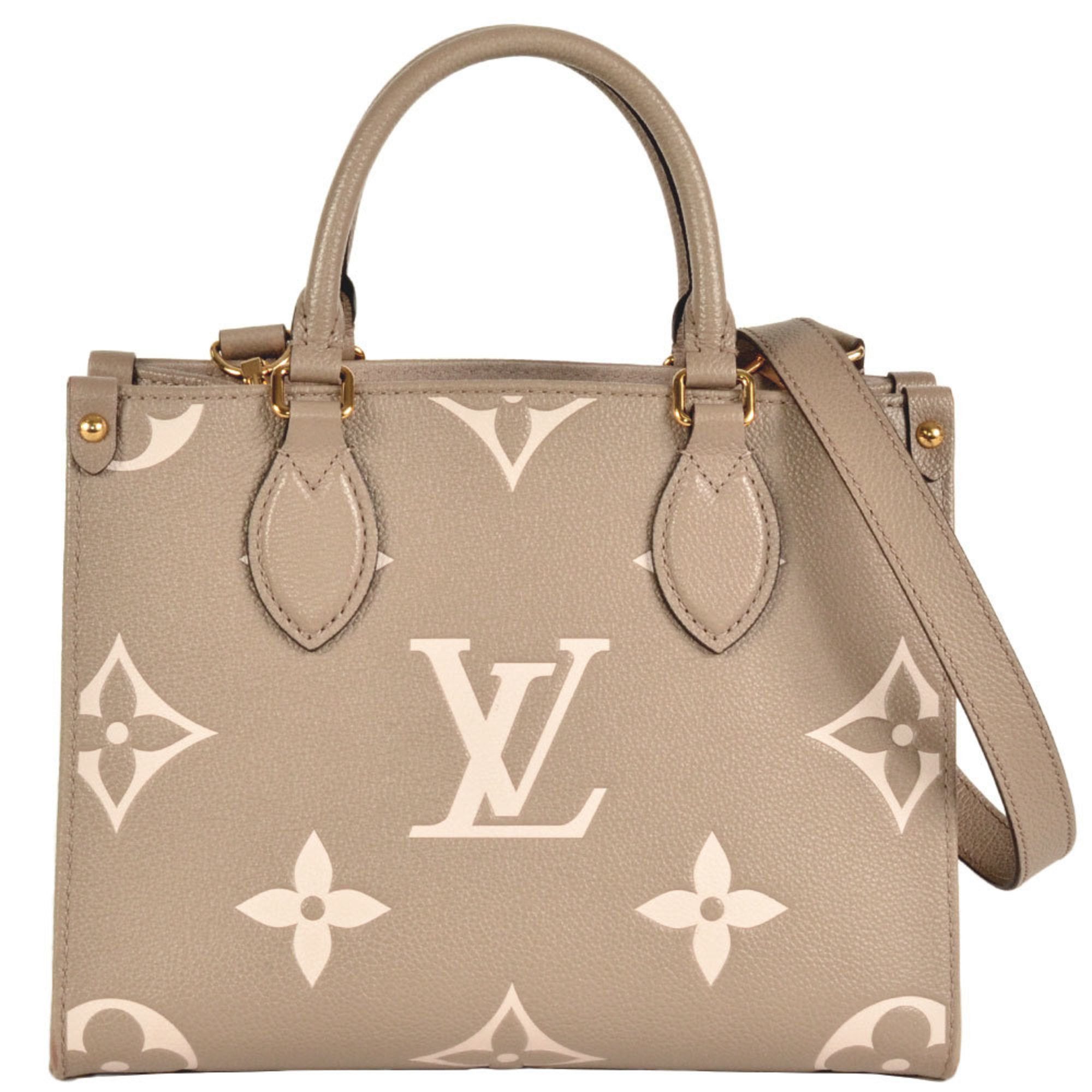 Louis Vuitton On The Go Pm Tote Bag Monogram Empreinte M45779 Beige Bicolor Tourterelle Crème, Women's