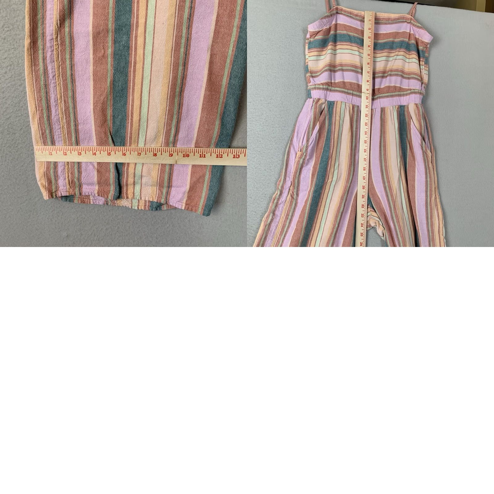American Eagle Outfitters American Eagle Jumpsuit Women M Striped Linen Blend Cutout Tie Back Wide-Leg Boho Y2K Retro Festive Casual Travel Size 32" / US 10 / IT 46 - 8 Thumbnail