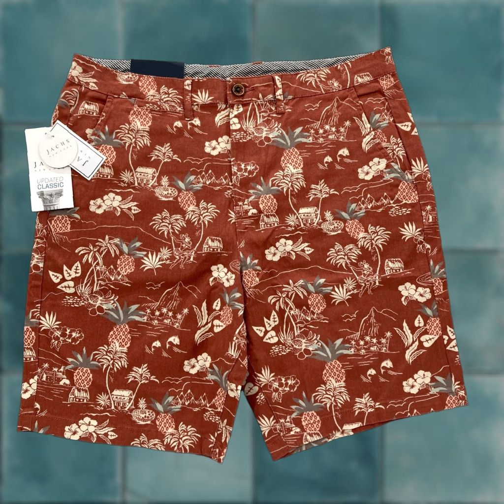 Vintage JACHS New York Bleecker Short Mens 32 Red Hawaiian Pineapple Vacation Travel NWT Size US 32 / EU 48 - 1 Thumbnail