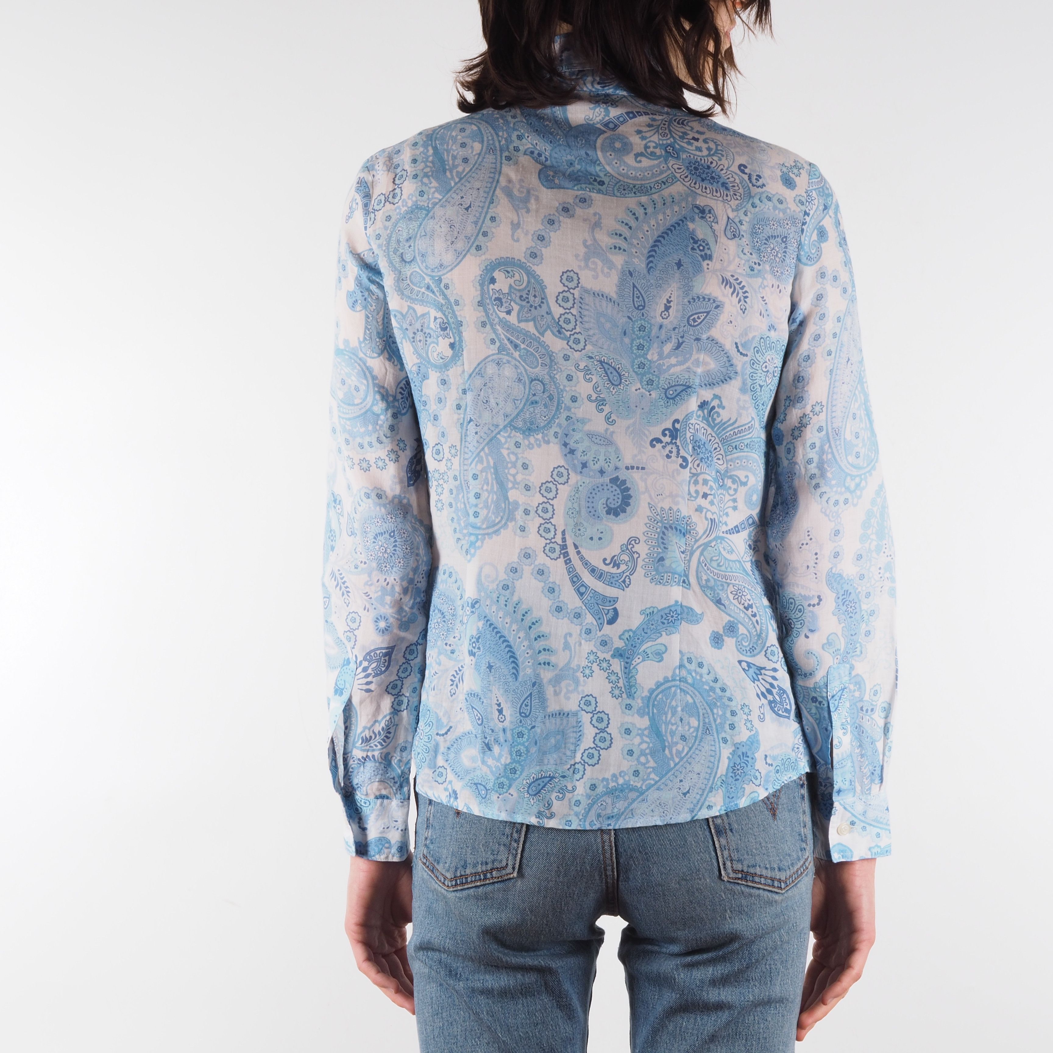 Etro ETRO Floral Blue Paisley Ramie Long Sleeve Blouse Shirt Size XS / US 0-2 / IT 36-38 - 2 Thumbnail