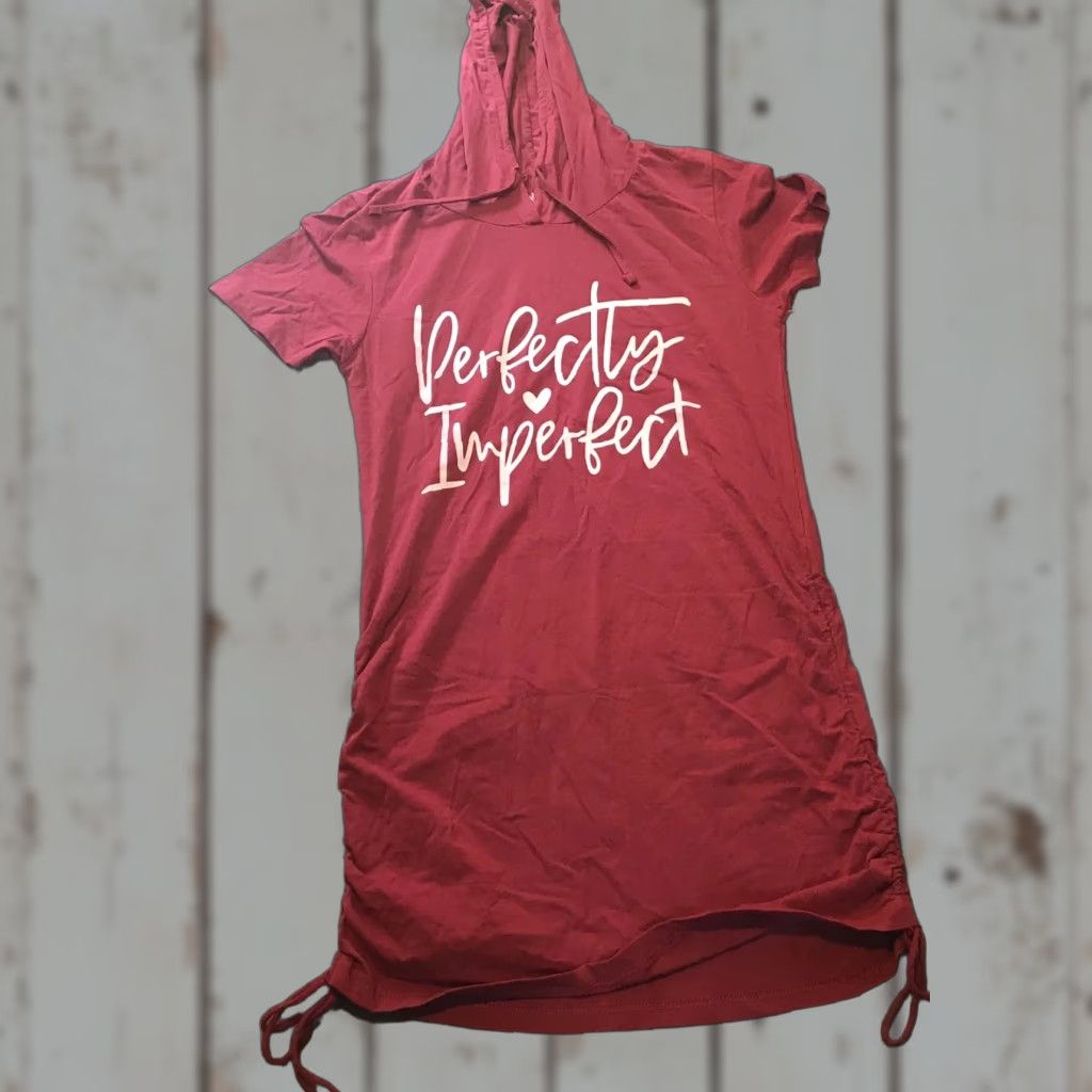 Vintage VINTAGE Onfire Women's Hoodie Dress Pullover Short Sleeve Spring Summer XL Wine Graphic Print Activewear Size XL / US 12-14 / IT 48-50 - 1 Thumbnail