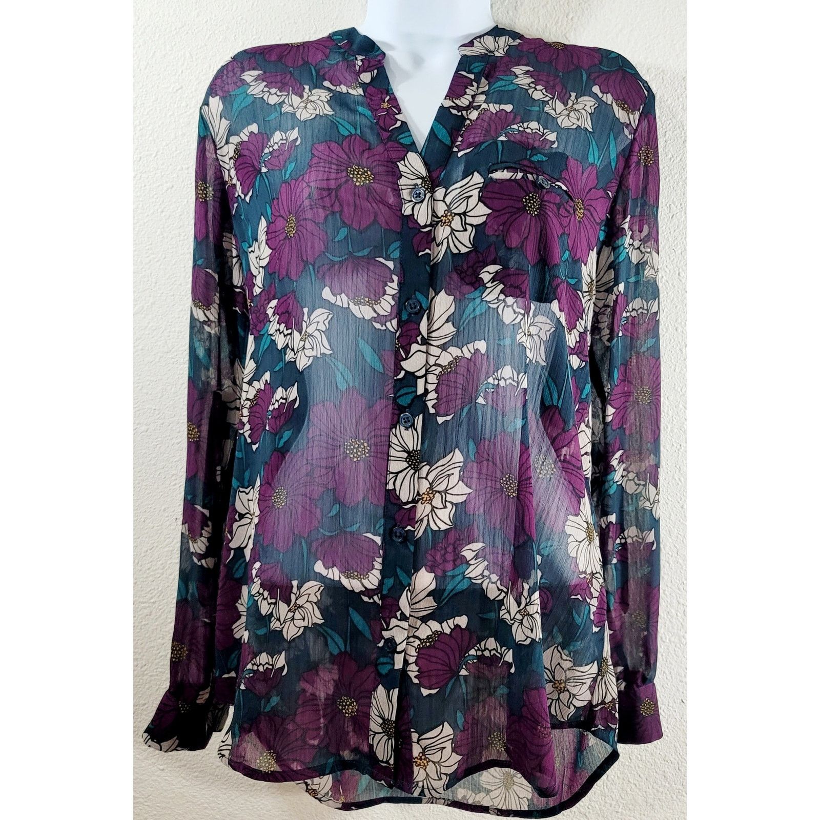Other KUT From The Kloth Stitch Fix Teal Sheer Floral Top Medium Size M / US 6-8 / IT 42-44 - 1 Thumbnail