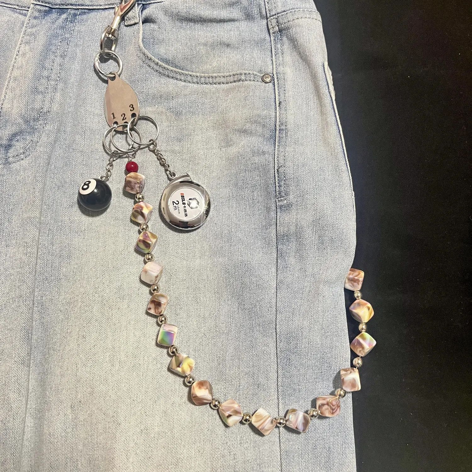 Japanese Brand Punk Style Jeans Trousers 2Color Wide Square Beads Size ONE SIZE - 1 Thumbnail