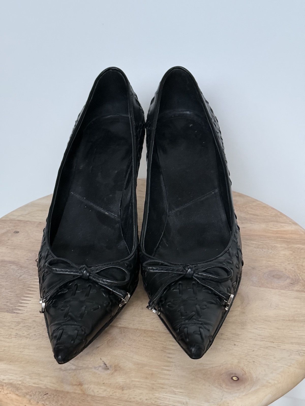 Dior Dior Black Leather Braided Cannage Pointy Toe Bow Pumps Size US 9 / IT 39 - 3 Thumbnail
