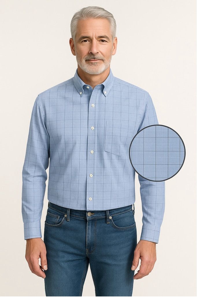 Izod IZOD Classic Fit Blue Grid Button-Down Shirt XL Size US XL / EU 56 / 4 - 1 Thumbnail