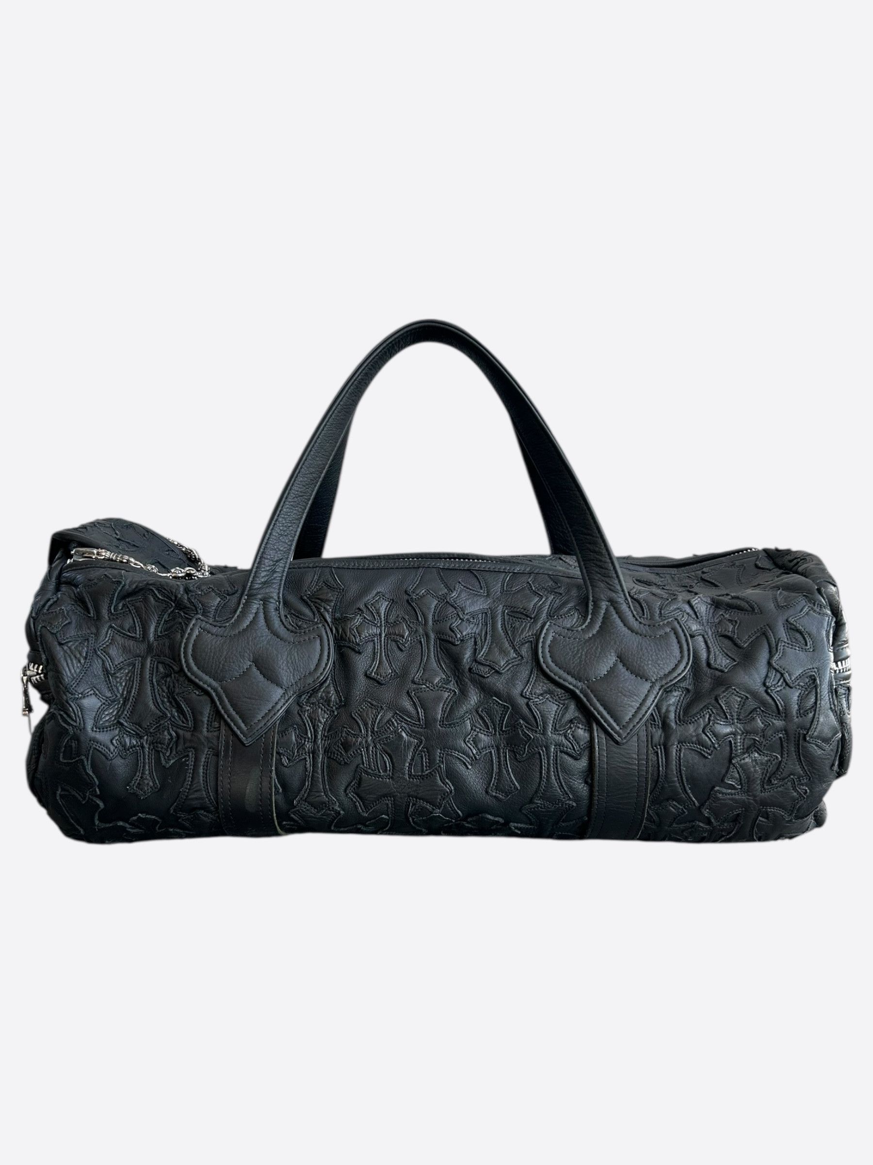 Chrome Hearts Black Leather Cross Patch Duffel Bag, Men's