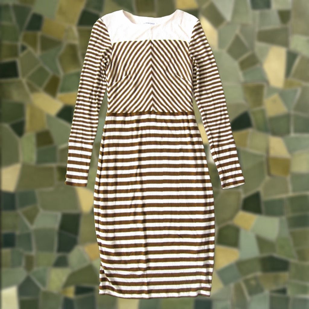 Vintage Down East Stripe Jersey Stretch Long Sleeve Sheath Tunic Dress XS Brown Ivory Stripe Dress, Women's, Regular, Midi, Kaftan/Shift/Shirt Dress Style Size XS / US 0-2 / IT 36-38 - 1 Thumbnail