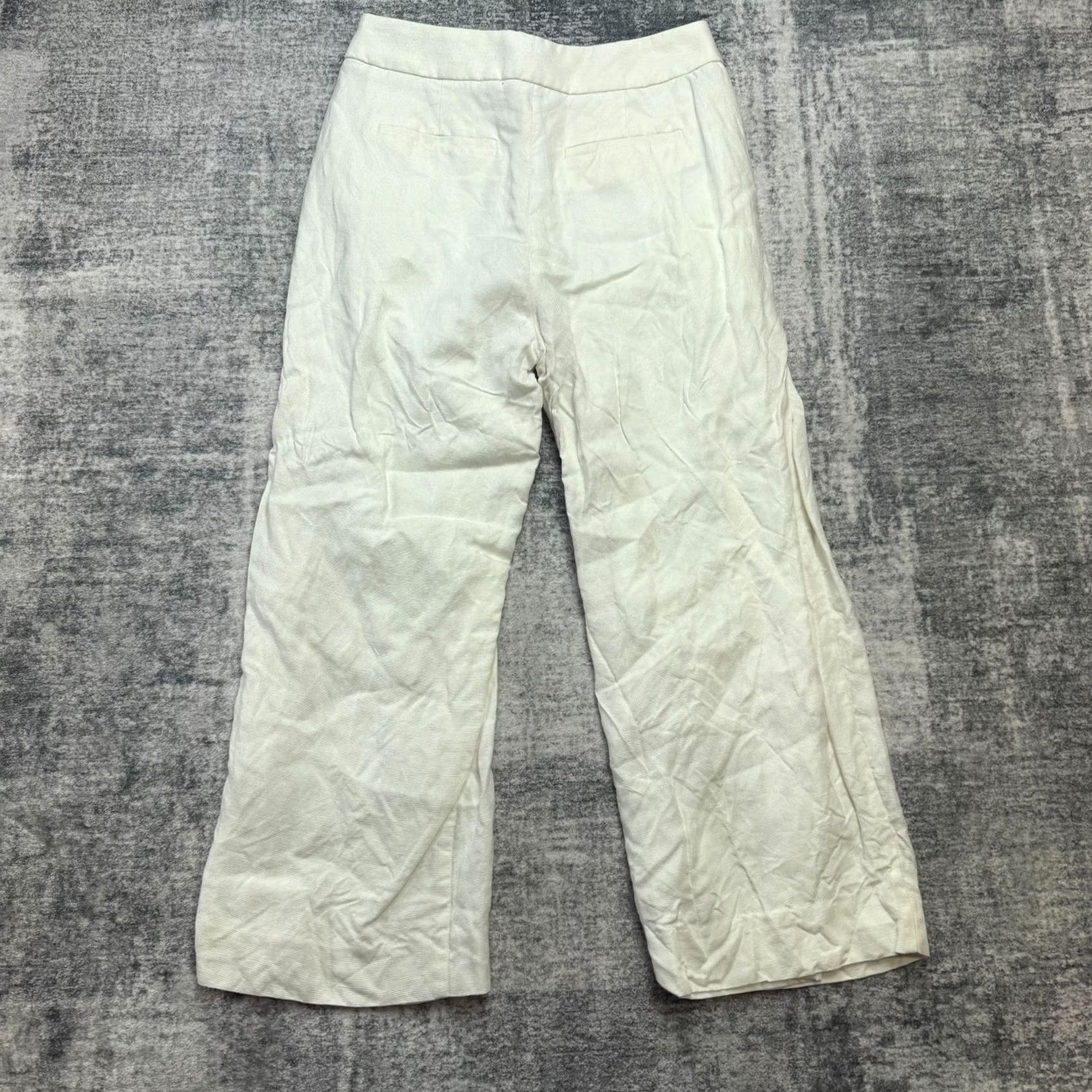 J.Crew J.CREW Women Pants 4 White High Rise Pleated Linen Wide Leg Crop Trouser Minimal Size 27" / US 4 / IT 40 - 3 Thumbnail