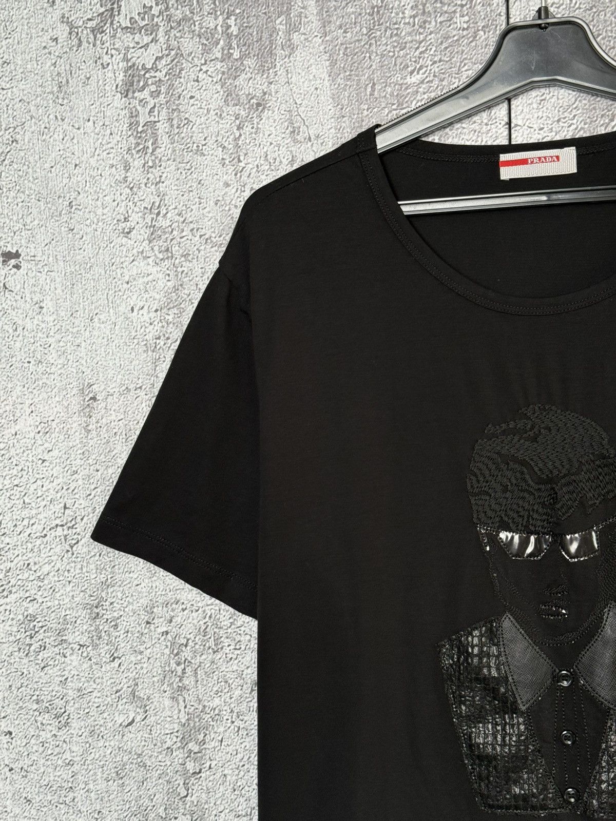 Prada Prada Black Appliqué Portrait T-Shirt Patchwork Face Tee Size US L / EU 52-54 / 3 - 4 Thumbnail
