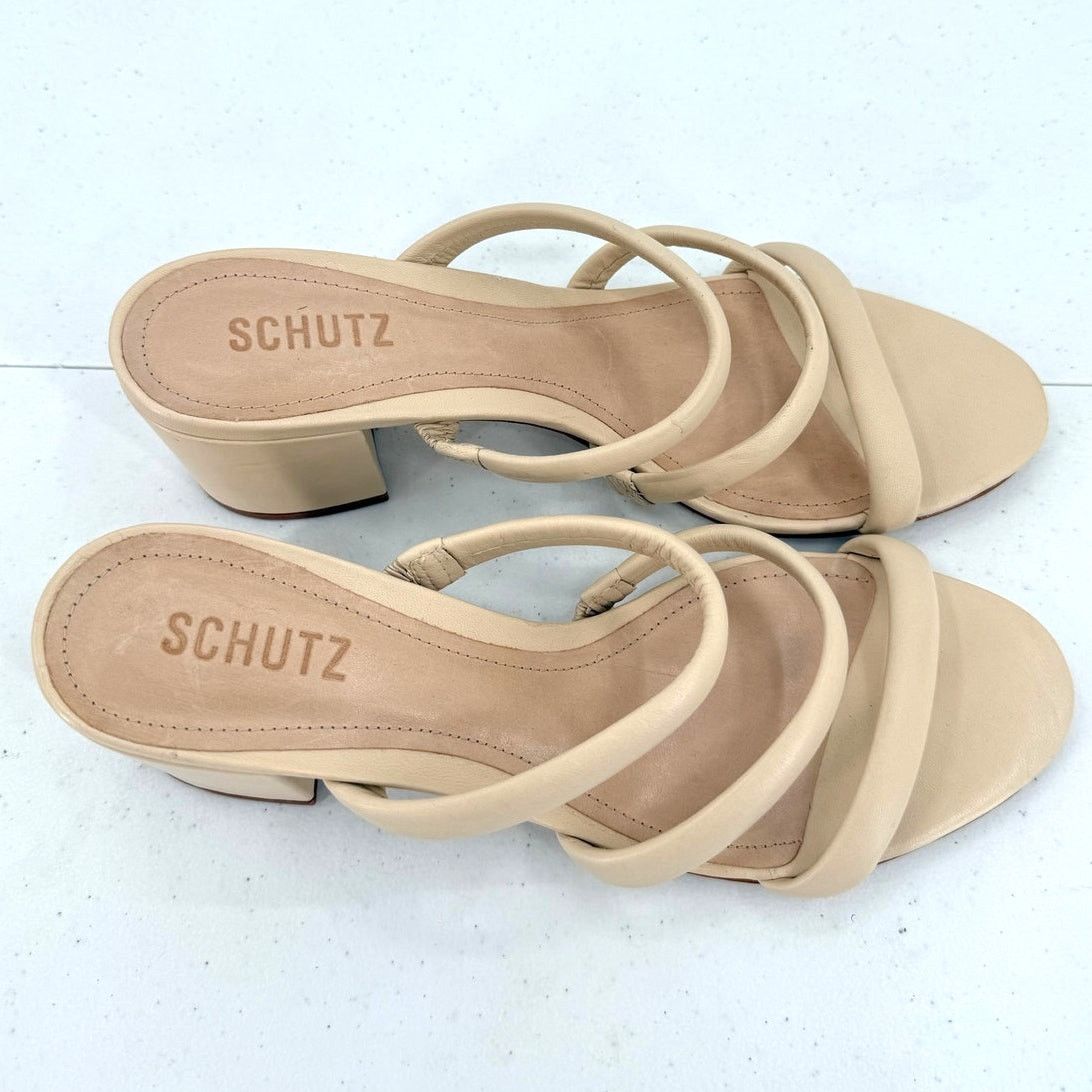 SCHUTZ NEW Schutz Olly Deluxe Nappa Leather Beige Block Sandal Size US 10.5 / IT 40.5 - 3 Thumbnail