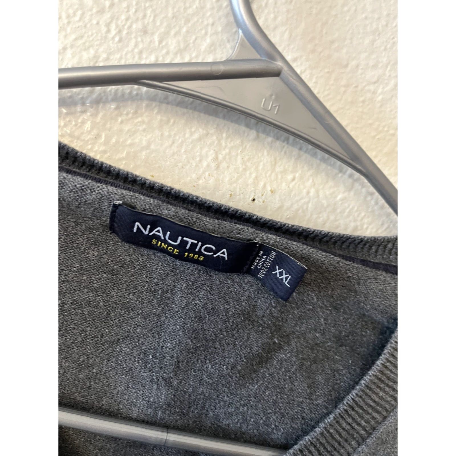 Nautica Nautica Men's XXL Gray Textured V-Neck Long Sleeve Sweater 100% Cotton Knit Style Classic Modern Size US XXL / EU 58 / 5 - 3 Thumbnail