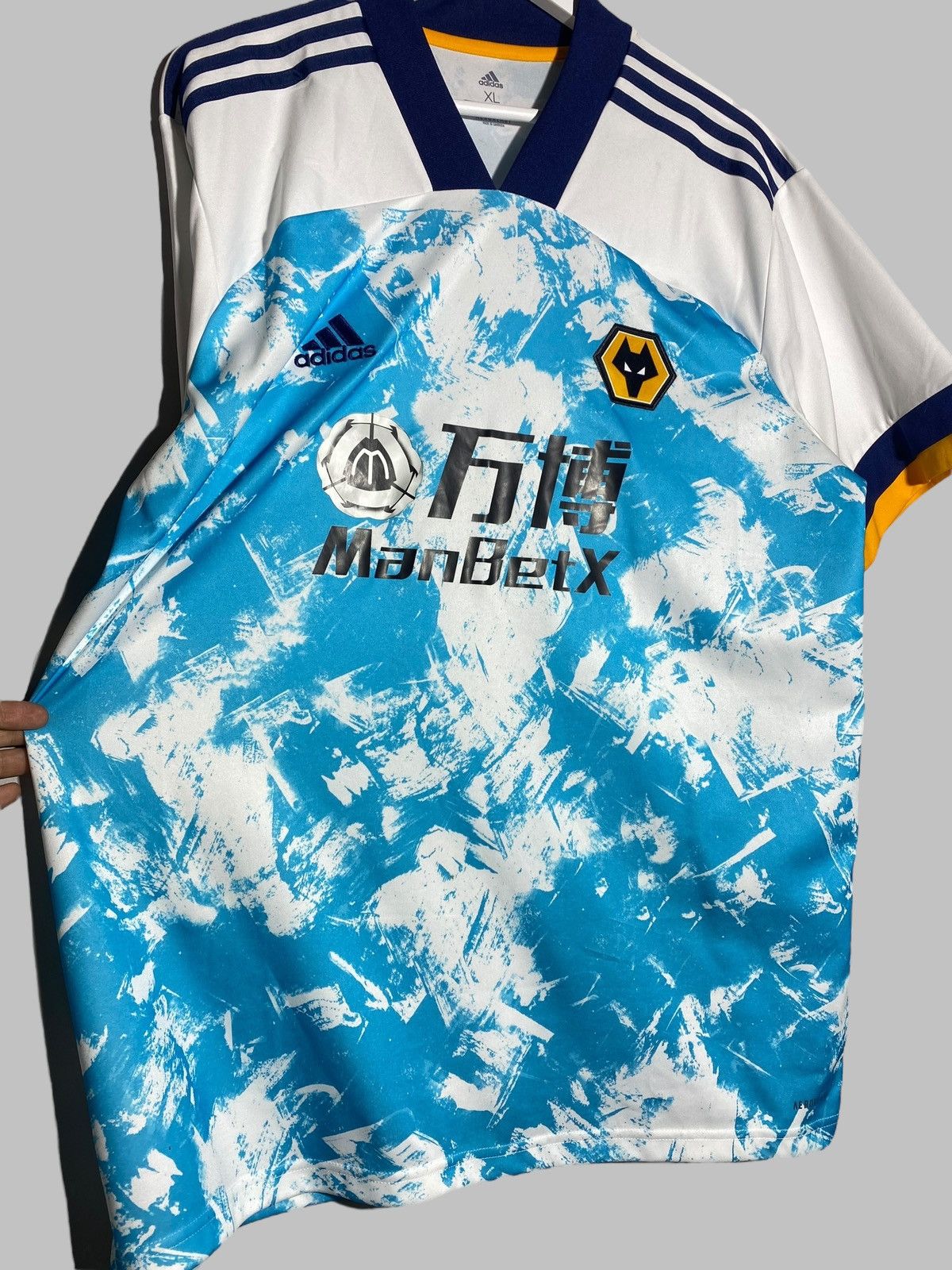 Adidas 🔥 ADIDAS WOLVES JERSEY BLUE SPLATTER FUTURE RAVE XL Size US XL / EU 56 / 4 - 3 Thumbnail