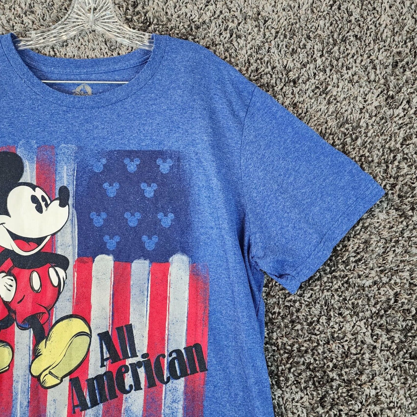 Disney VINTAGE Disney Shirt Mens All American Mickey Mouse Graphic Tee 2XL Blue Short Sleeve Mens Size US 39 - 3 Thumbnail