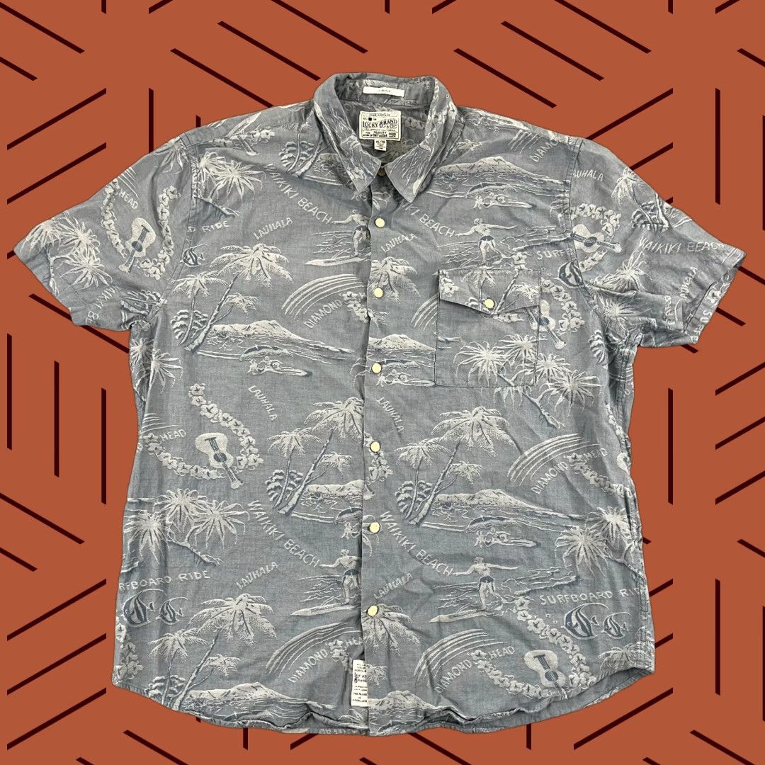 Lucky Brand LUCKY BRAND Shirt Men XL Slim Blue Floral Hawaiian Islands Button Up Size US XL / EU 56 / 4 - 1 Thumbnail