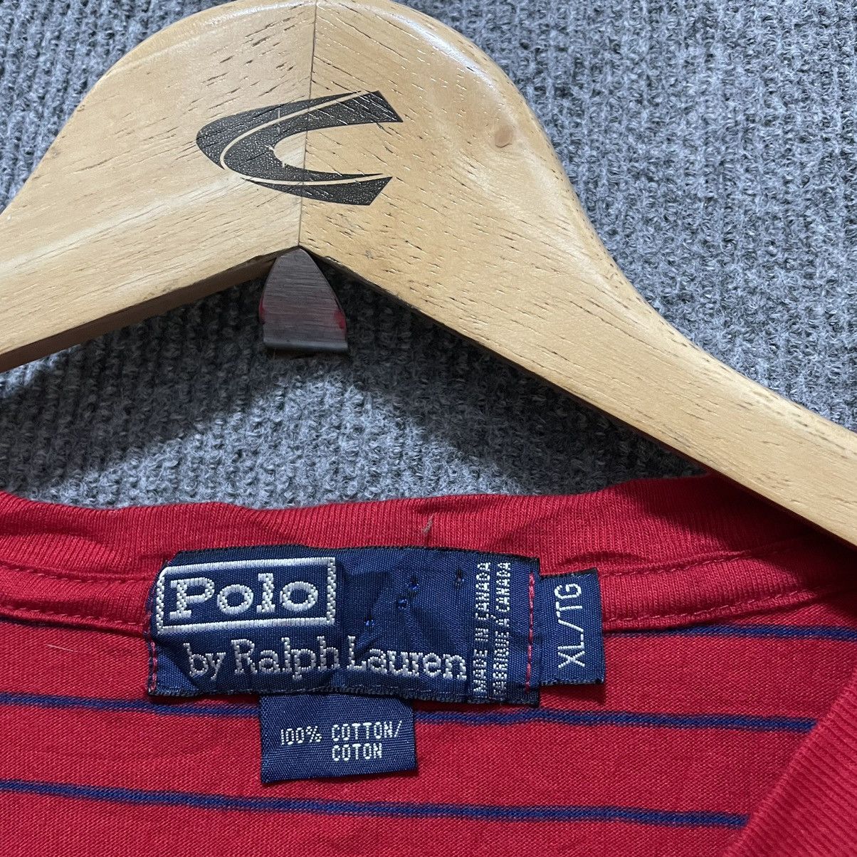 Polo Ralph Lauren × Vintage 90s Polo RL Single Pocket Stripes T Shirt Size US XXL / EU 58 / 5 - 3 Thumbnail