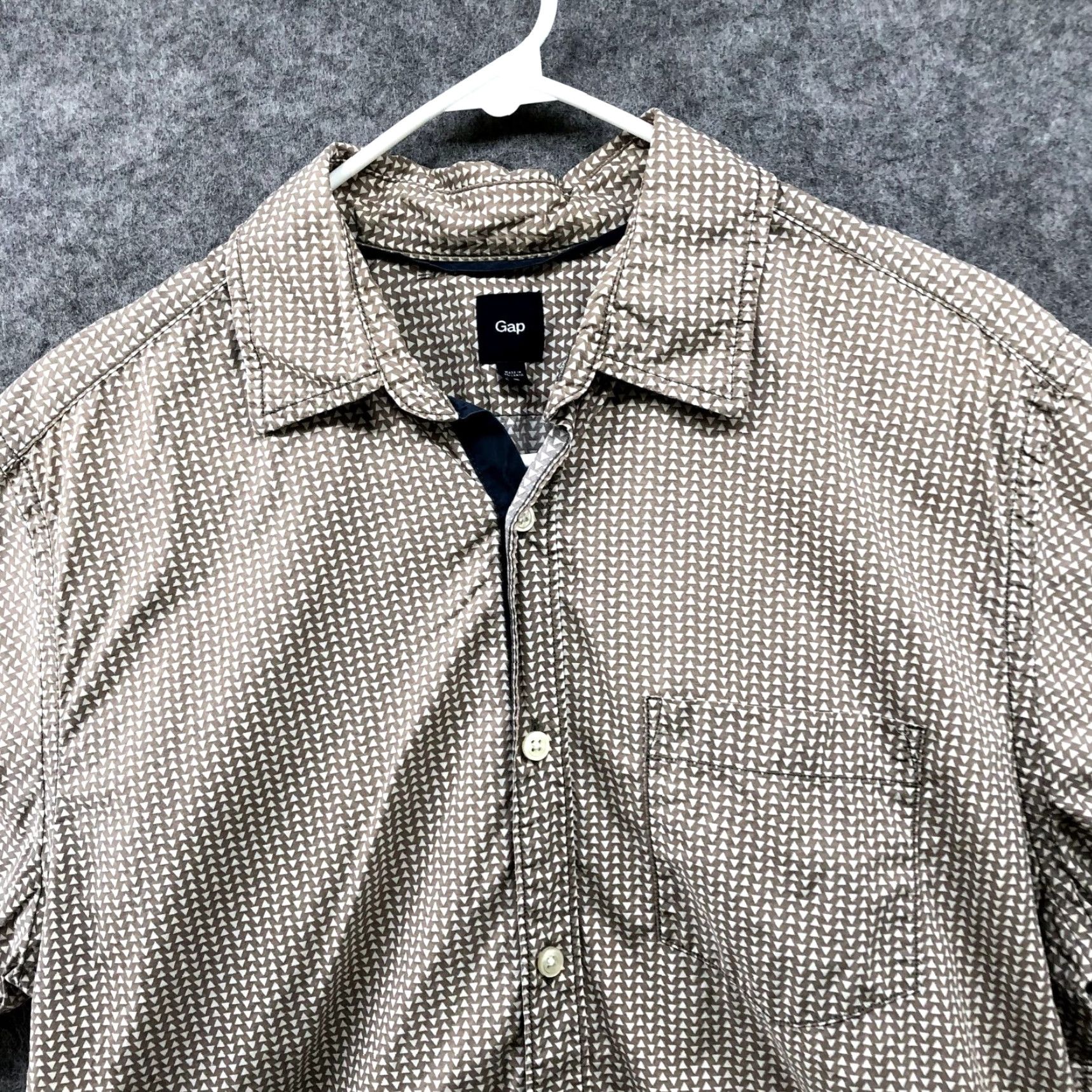 Gap GAP Button Down Shirt Mens M Short Sleeve Cotton Taupe Printed Summer Shirt Size US M / EU 48-50 / 2 - 3 Thumbnail