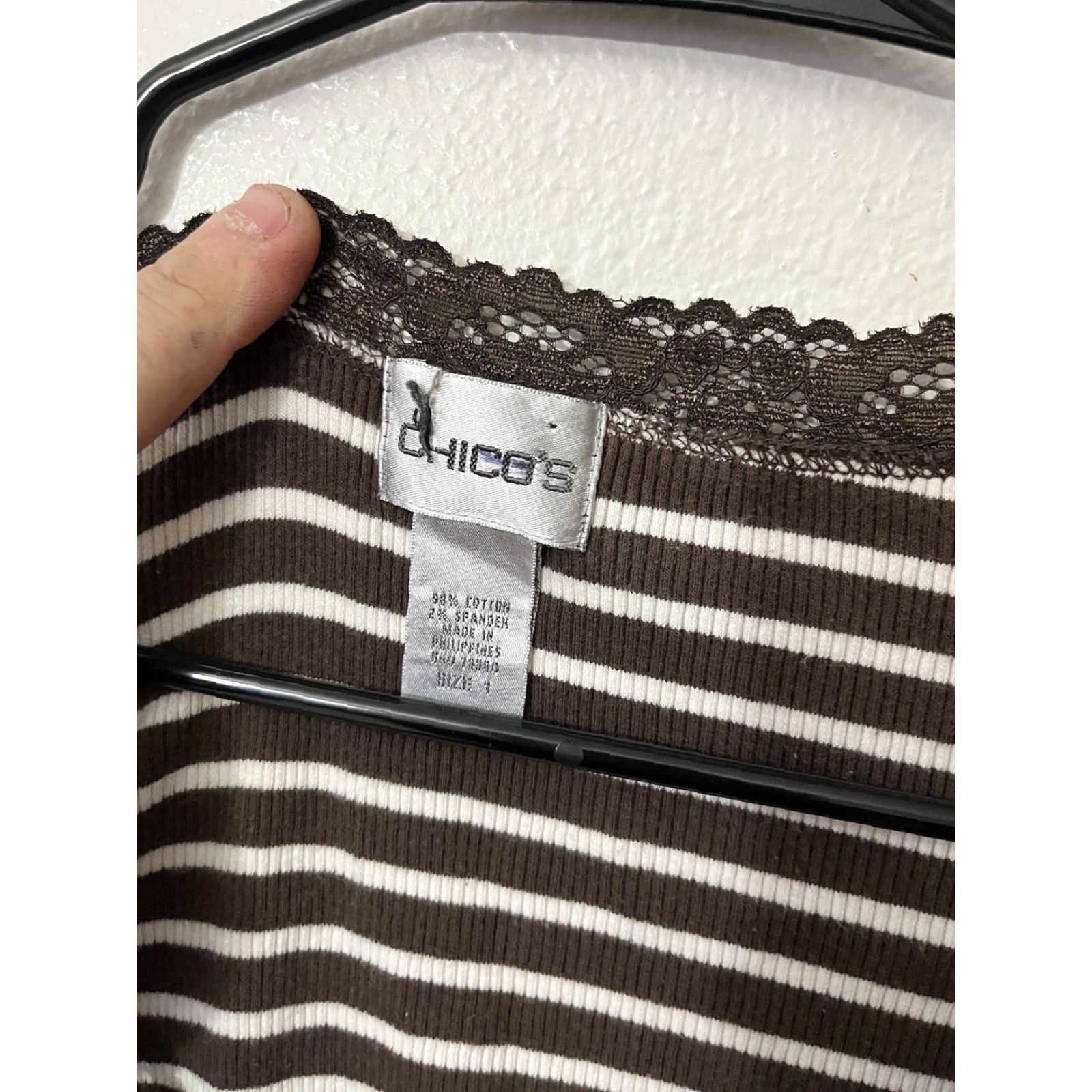 Vintage Chico's Cardigan Sweater 3/4 Sleeve Brown Striped Button Womens Size 1 Size XS / US 0-2 / IT 36-38 - 2 Thumbnail