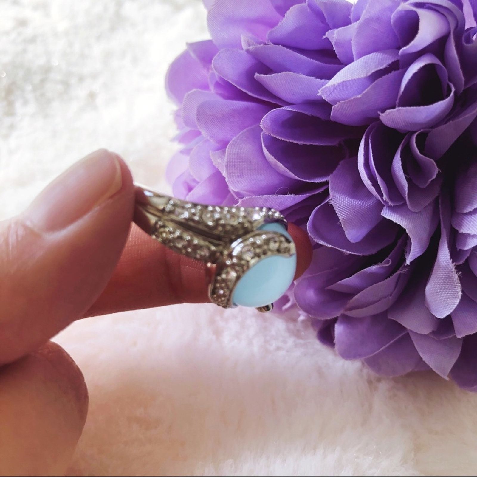 Other Silver Oval Aqua Blue Ring Size ONE SIZE - 5 Thumbnail