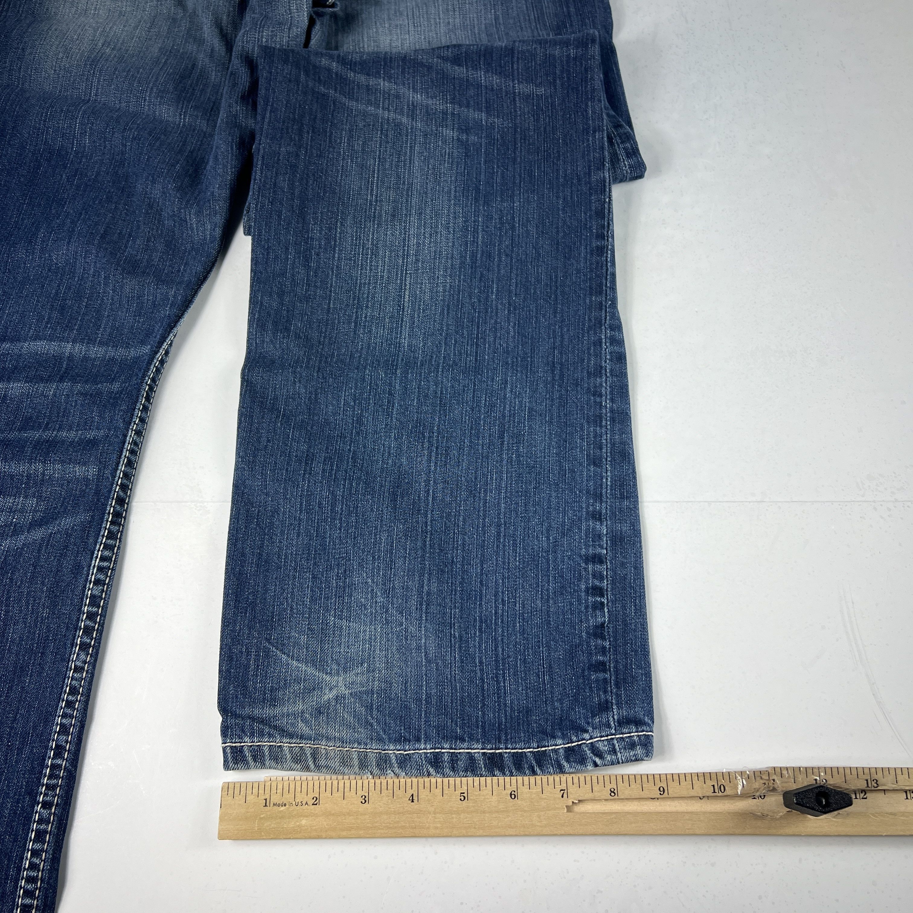 BKE BKE Jeans Long Derek Straight Blue Faded Whisker Denim Size US 37 - 15 Thumbnail
